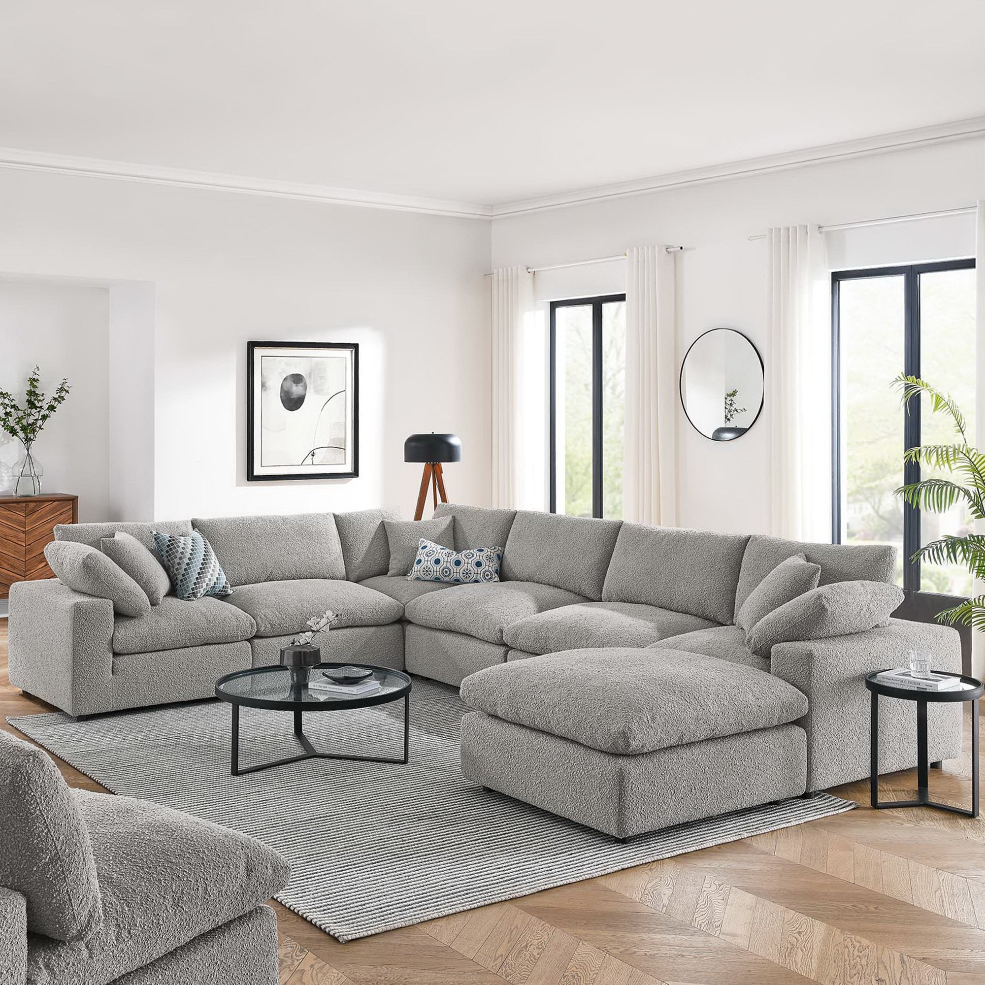 Modway Commix 7-Piece Down Filled Overstuffed Boucle Sectional Sofa