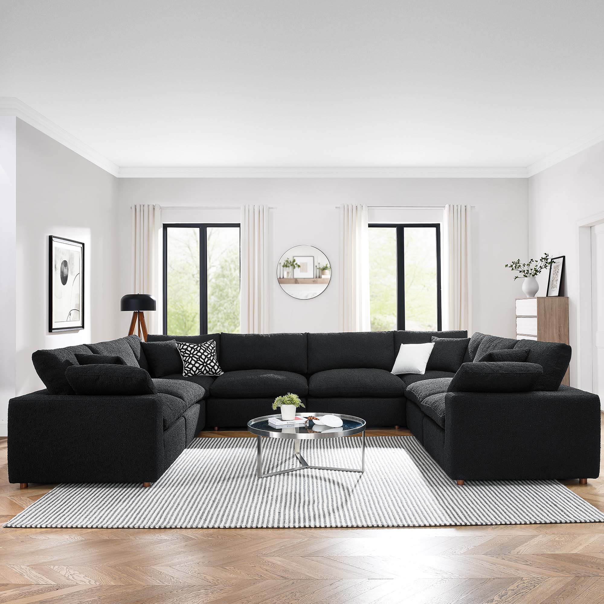 Modway Commix 8-Piece Down Filled Overstuffed Boucle Fabric Sectional Sofa