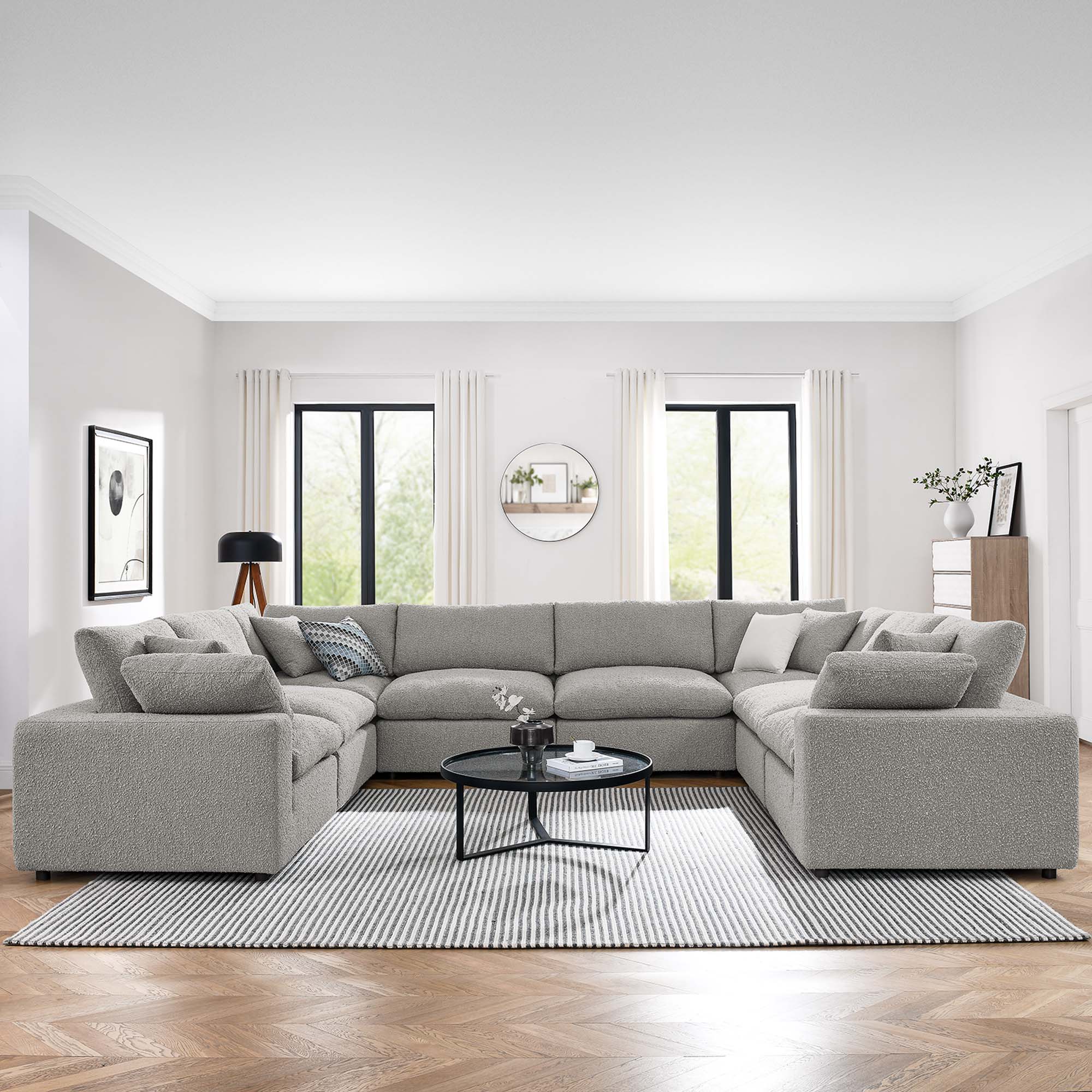 Modway Commix 8-Piece Down Filled Overstuffed Boucle Fabric Sectional Sofa