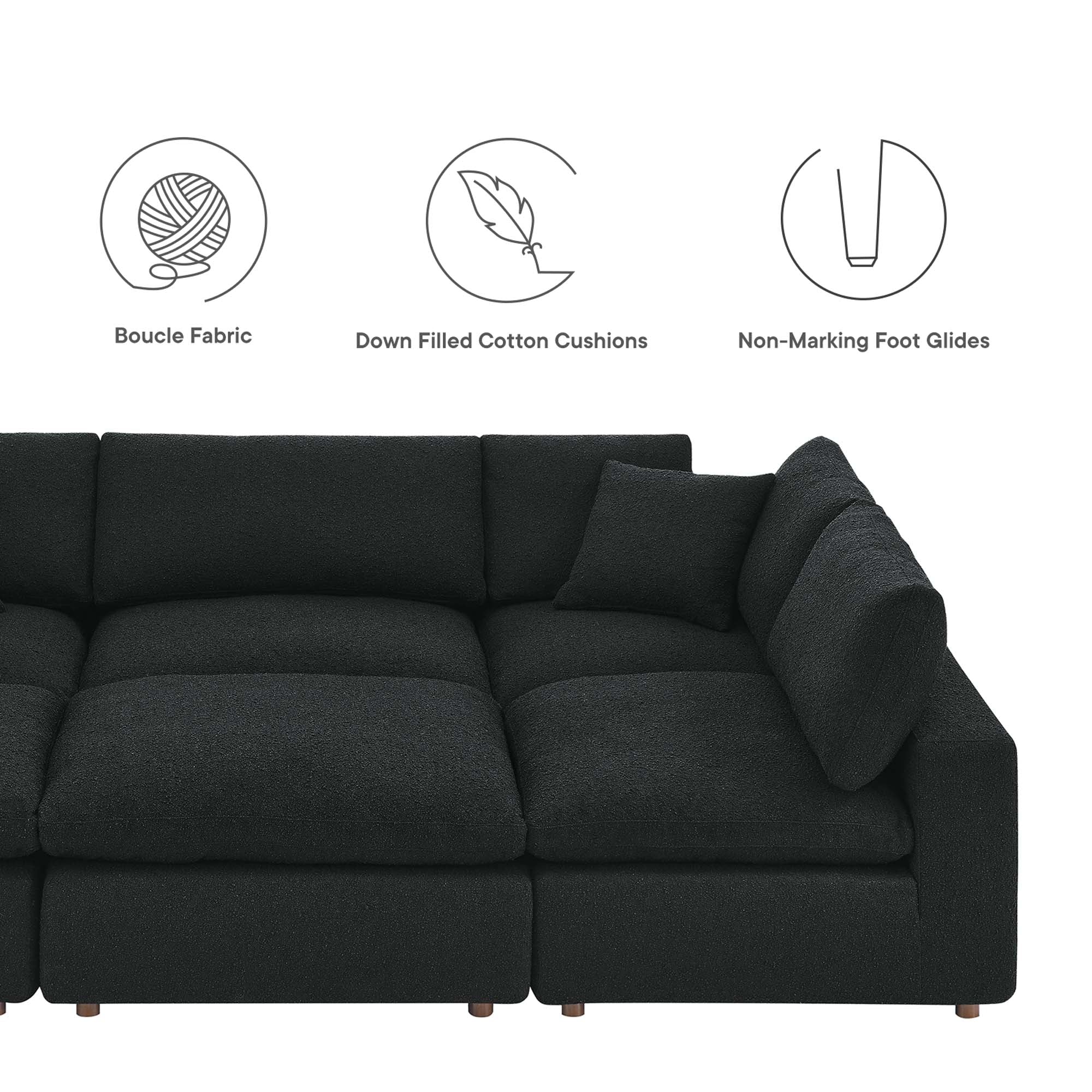 Modway Commix 6-Piece Down Filled Overstuffed Boucle Fabric Sectional Sofa