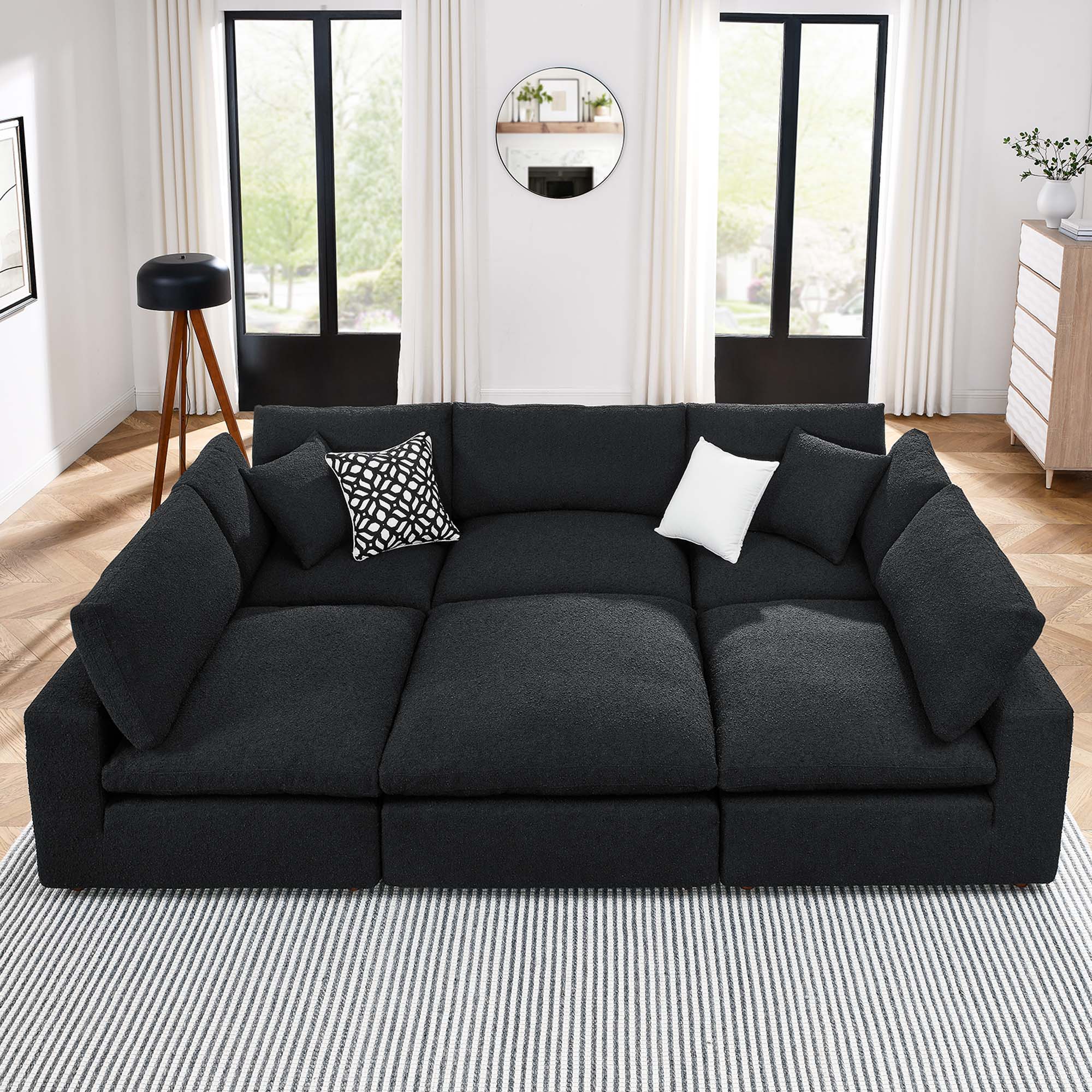 Modway Commix 6-Piece Down Filled Overstuffed Boucle Fabric Sectional Sofa