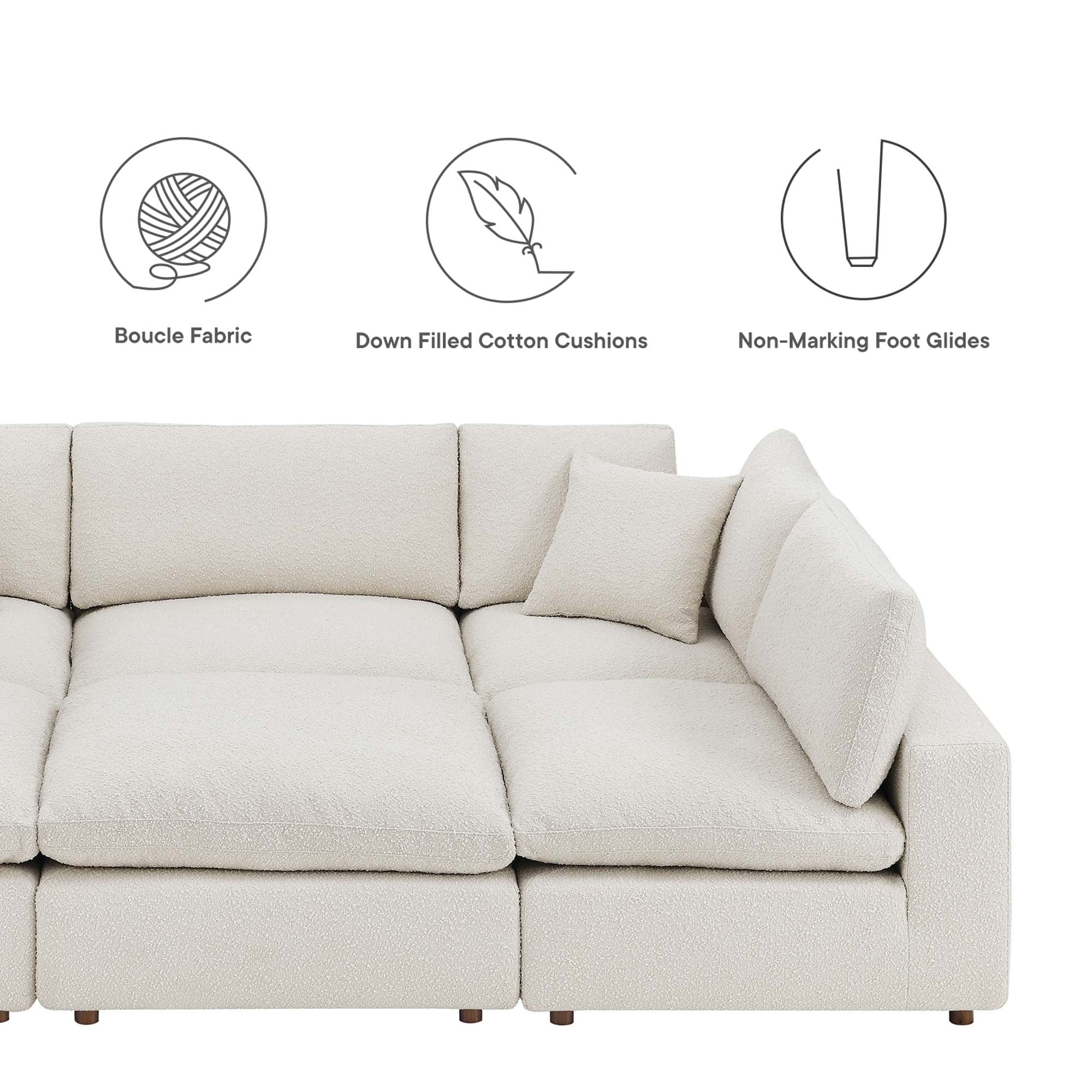 Modway Commix 6-Piece Down Filled Overstuffed Boucle Fabric Sectional Sofa