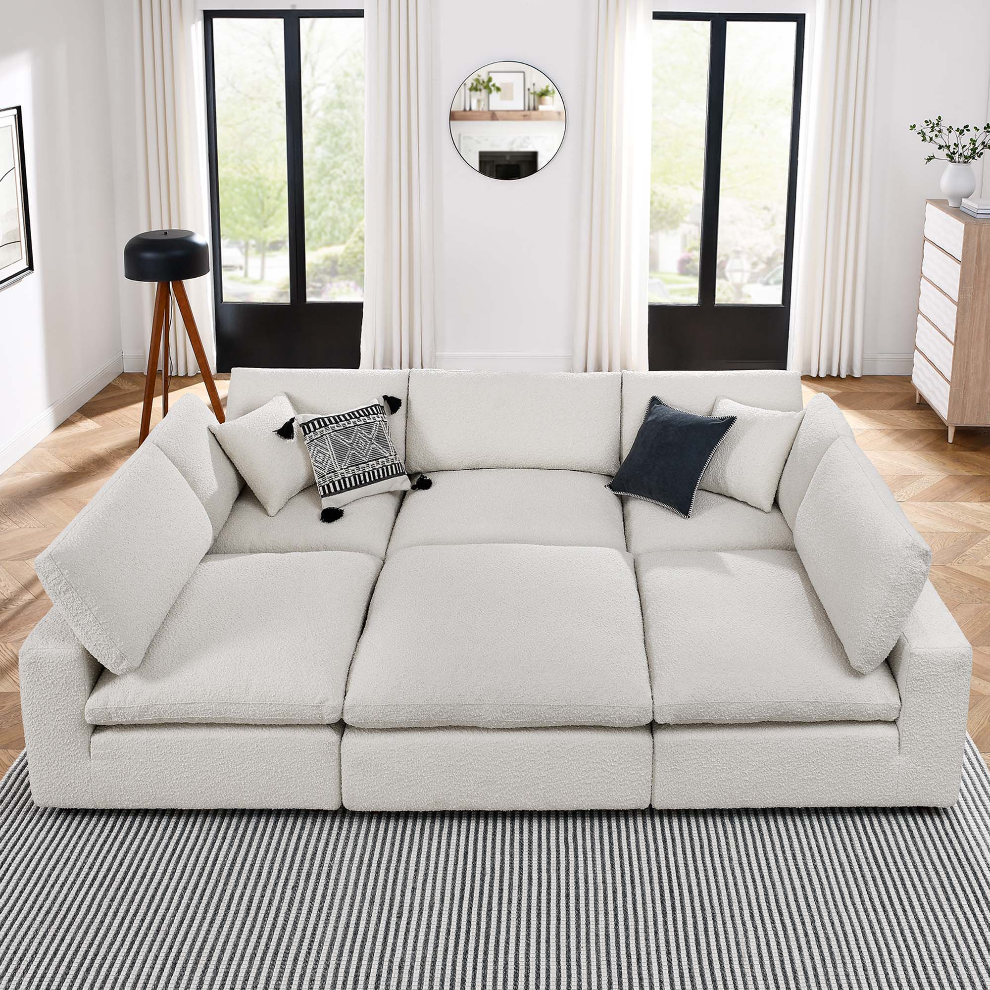 Modway Commix 6-Piece Down Filled Overstuffed Boucle Fabric Sectional Sofa