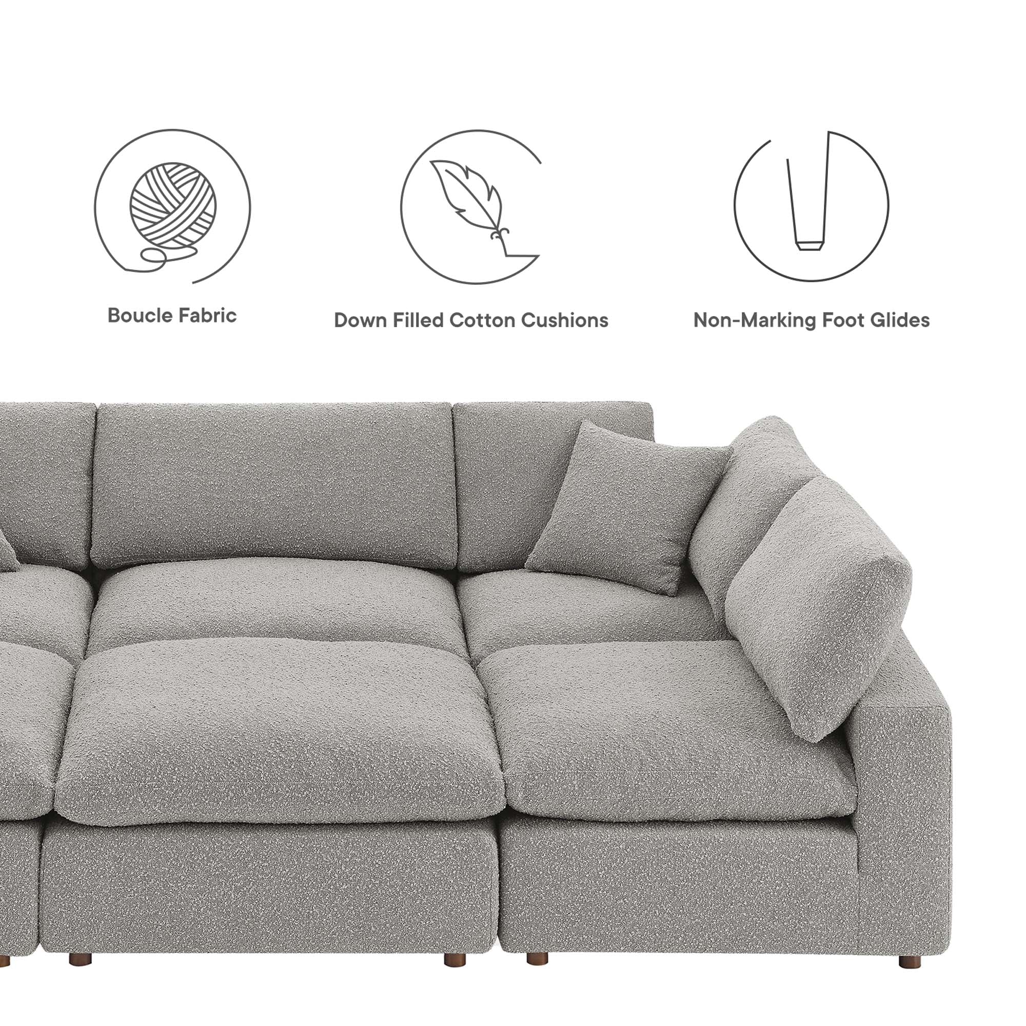 Modway Commix 6-Piece Down Filled Overstuffed Boucle Fabric Sectional Sofa