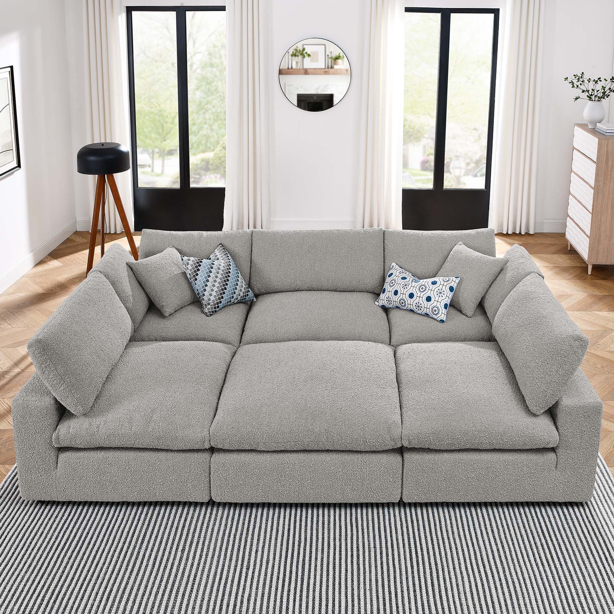 Modway Commix 6-Piece Down Filled Overstuffed Boucle Fabric Sectional Sofa