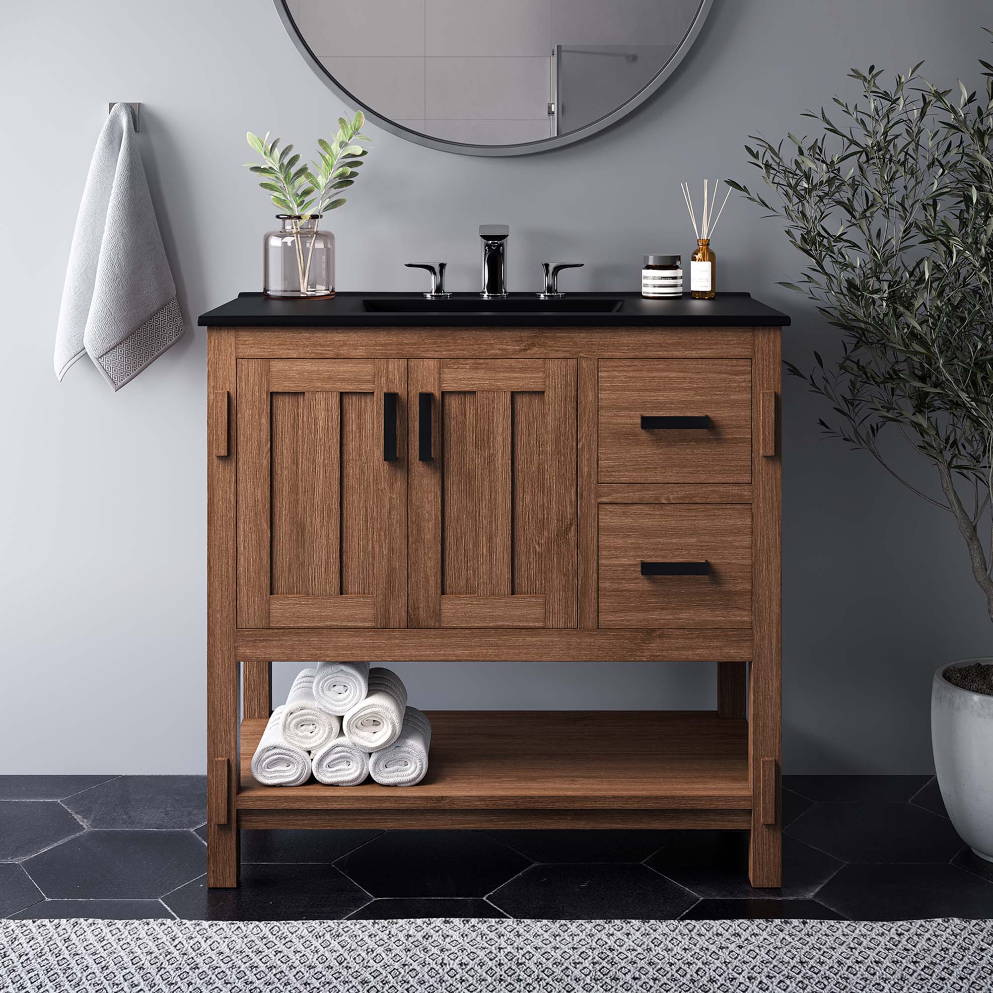 Modway Ashlyn 36” Wood Bathroom Vanity Cabinet (Sink Basin Not Included)