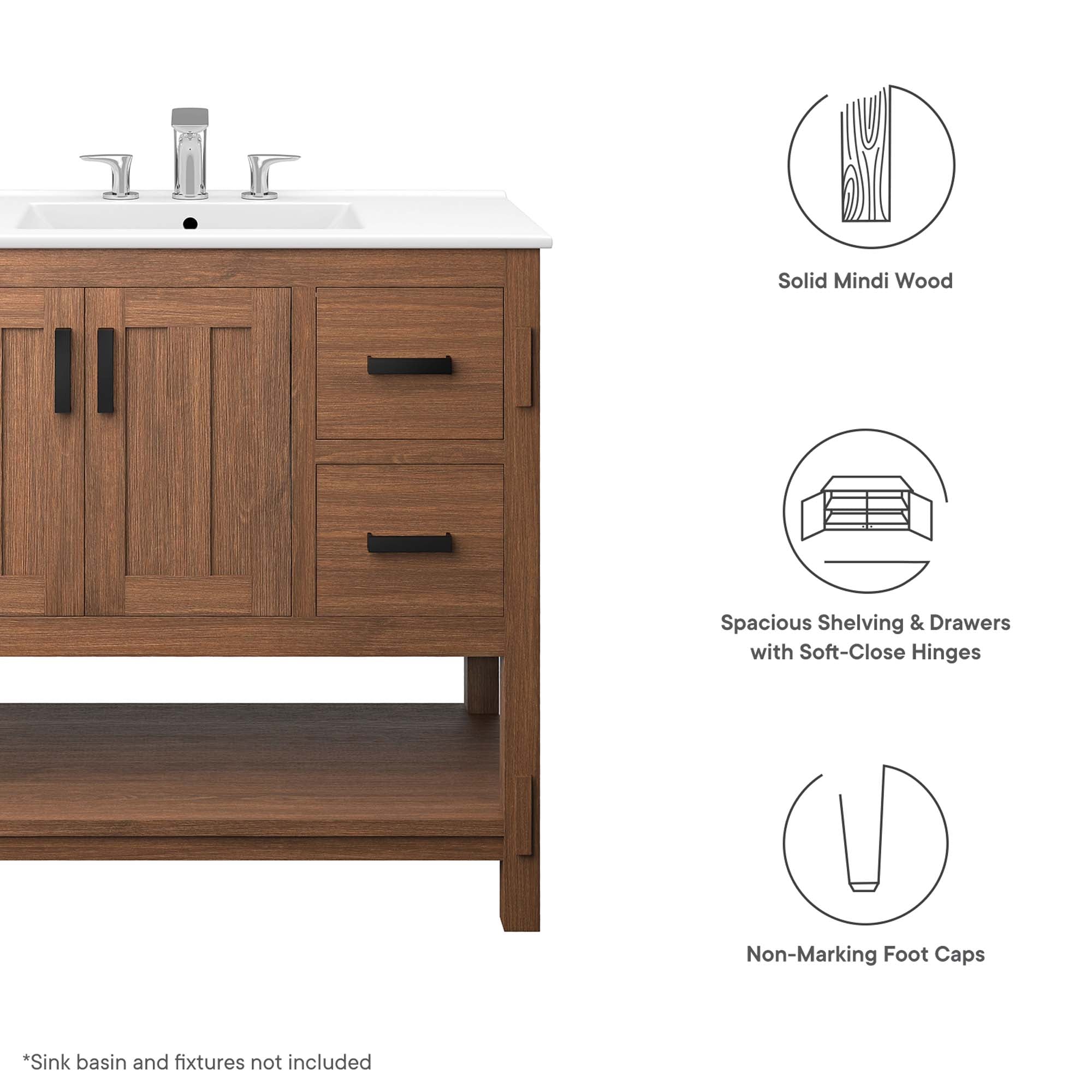 Modway Ashlyn 36” Wood Bathroom Vanity Cabinet (Sink Basin Not Included)