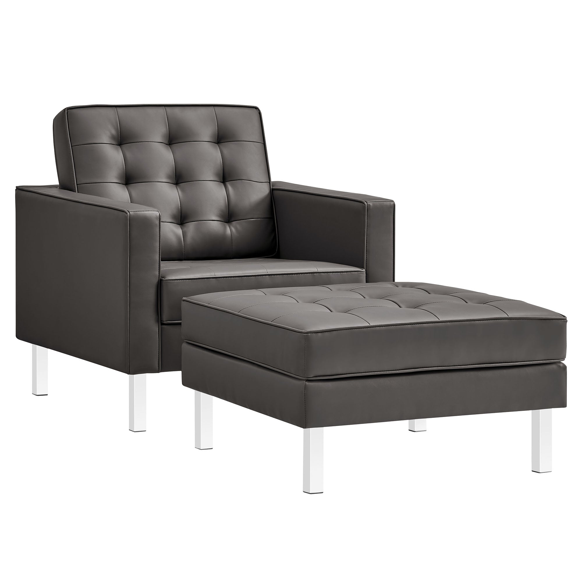 Modway Loft Tufted Vegan Leather Armchair and Ottoman Set