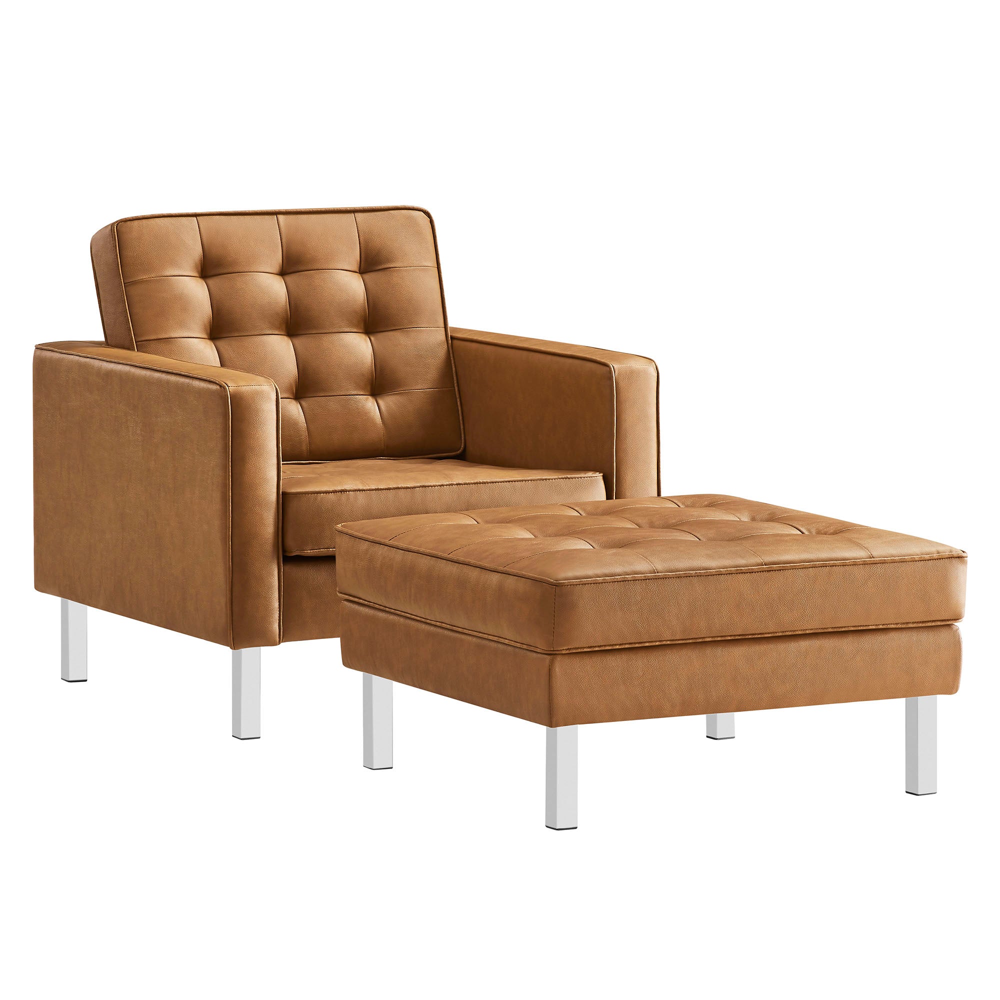 Modway Loft Tufted Vegan Leather Armchair and Ottoman Set