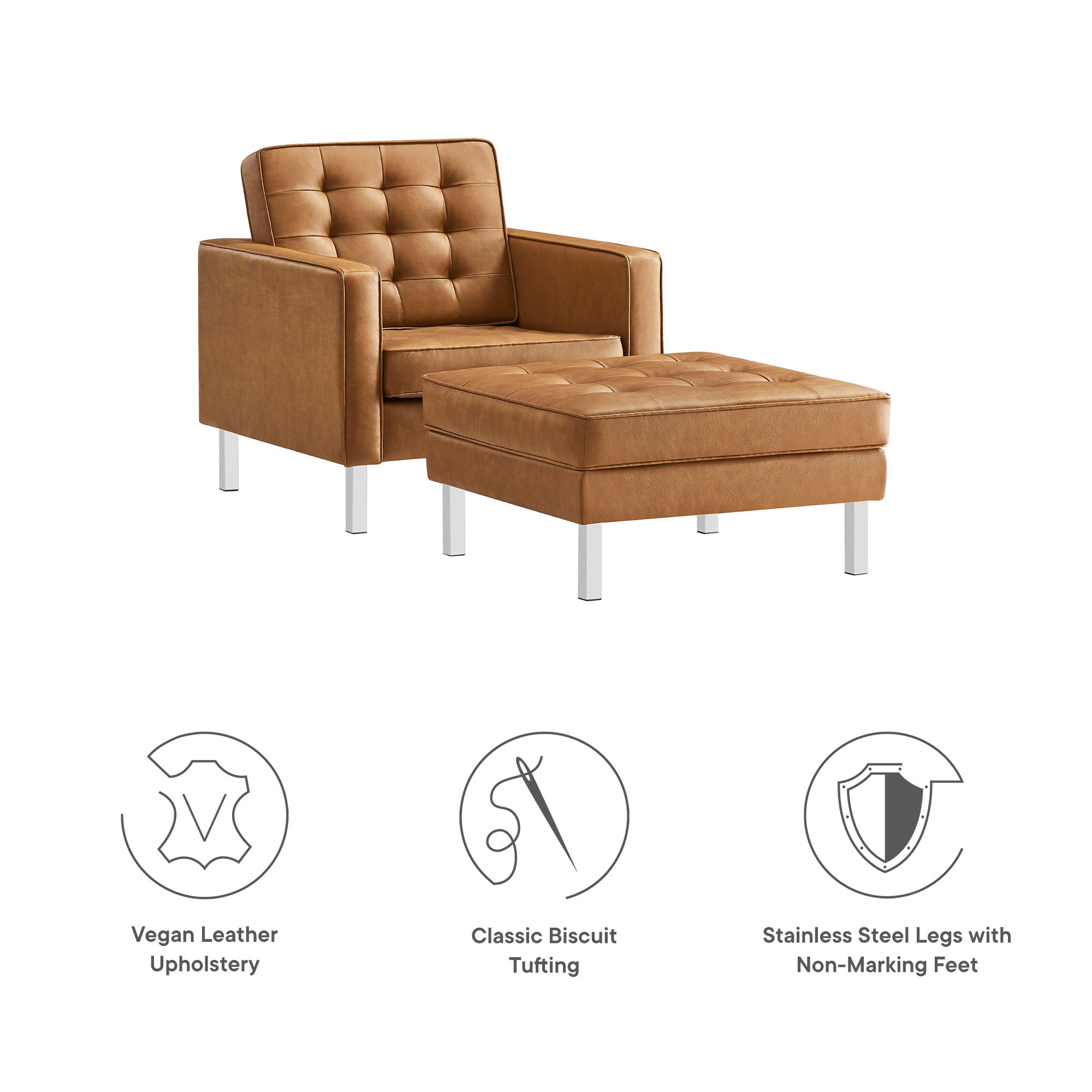 Modway Loft Tufted Vegan Leather Armchair and Ottoman Set