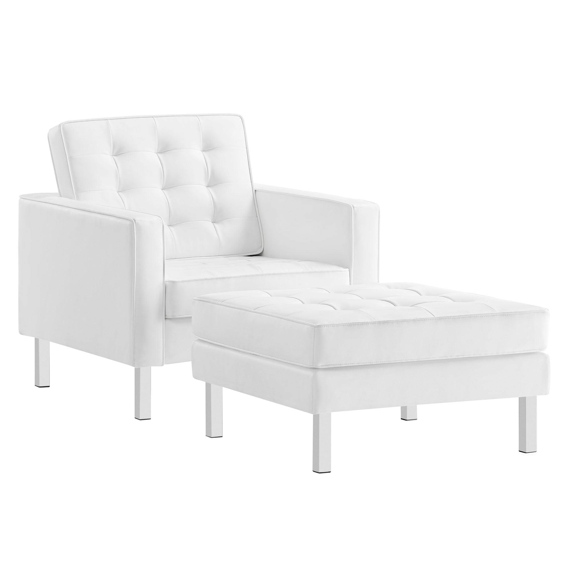 Modway Loft Tufted Vegan Leather Armchair and Ottoman Set