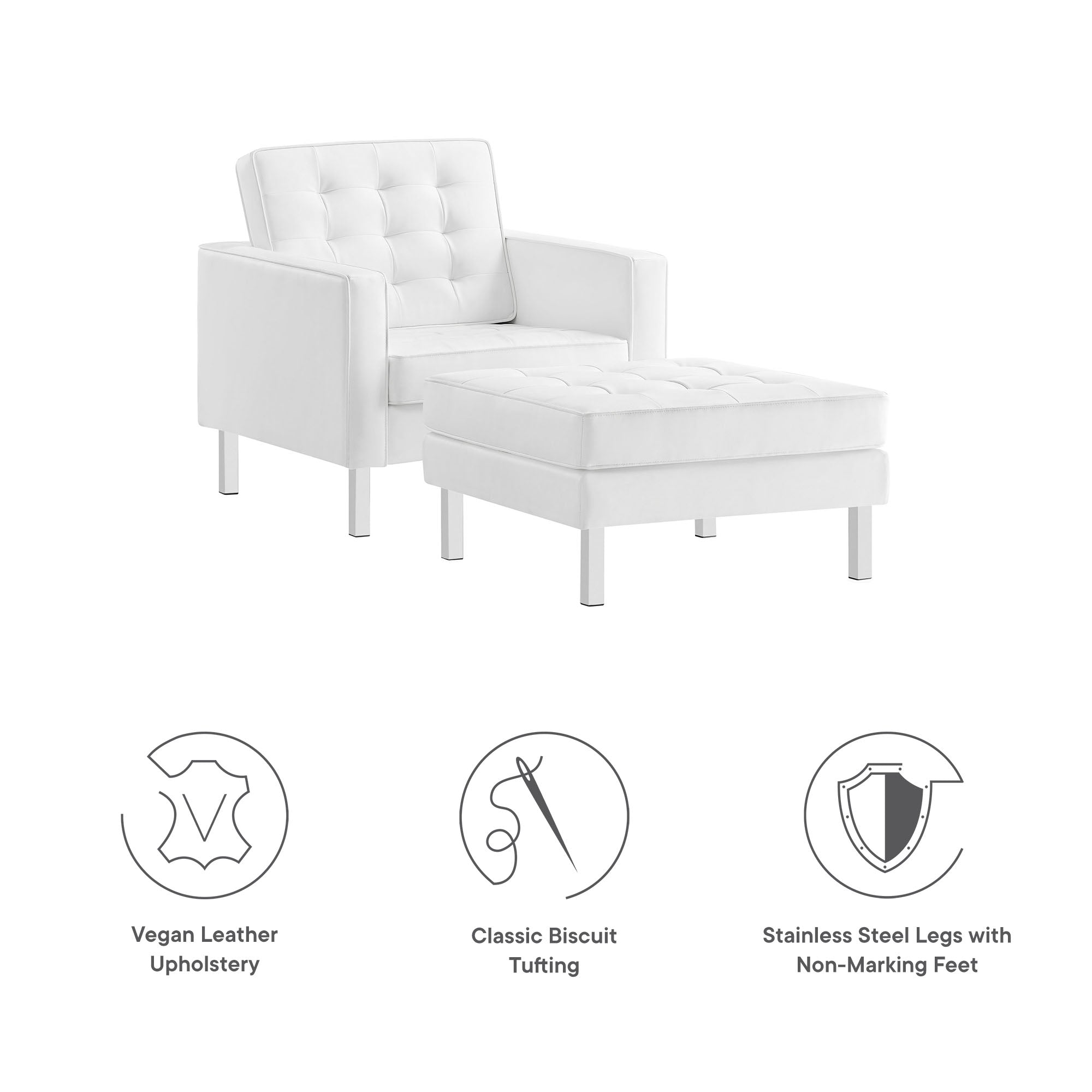 Modway Loft Tufted Vegan Leather Armchair and Ottoman Set