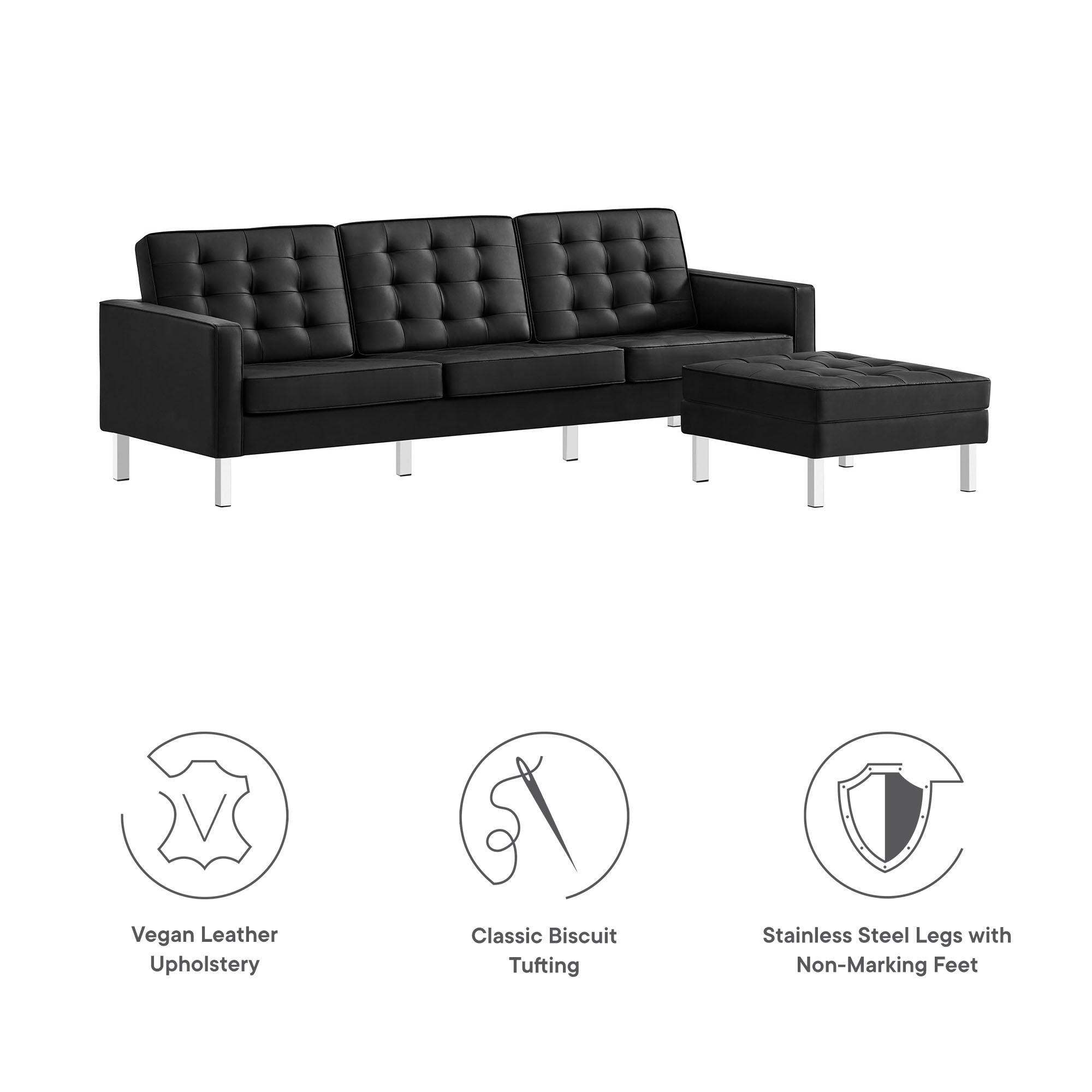 Modway Loft Tufted Vegan Leather Sofa and Ottoman Set