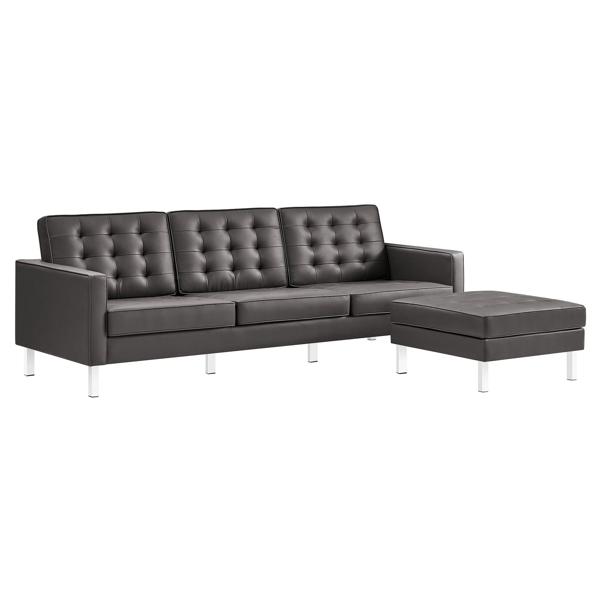 Modway Loft Tufted Vegan Leather Sofa and Ottoman Set