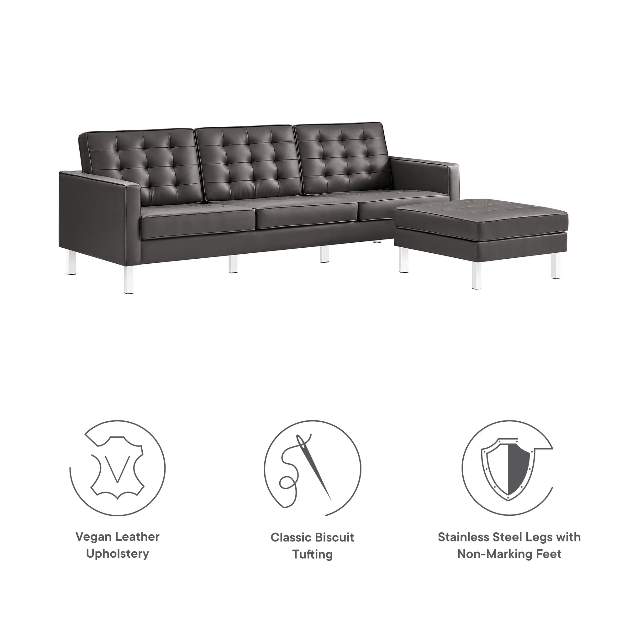 Modway Loft Tufted Vegan Leather Sofa and Ottoman Set