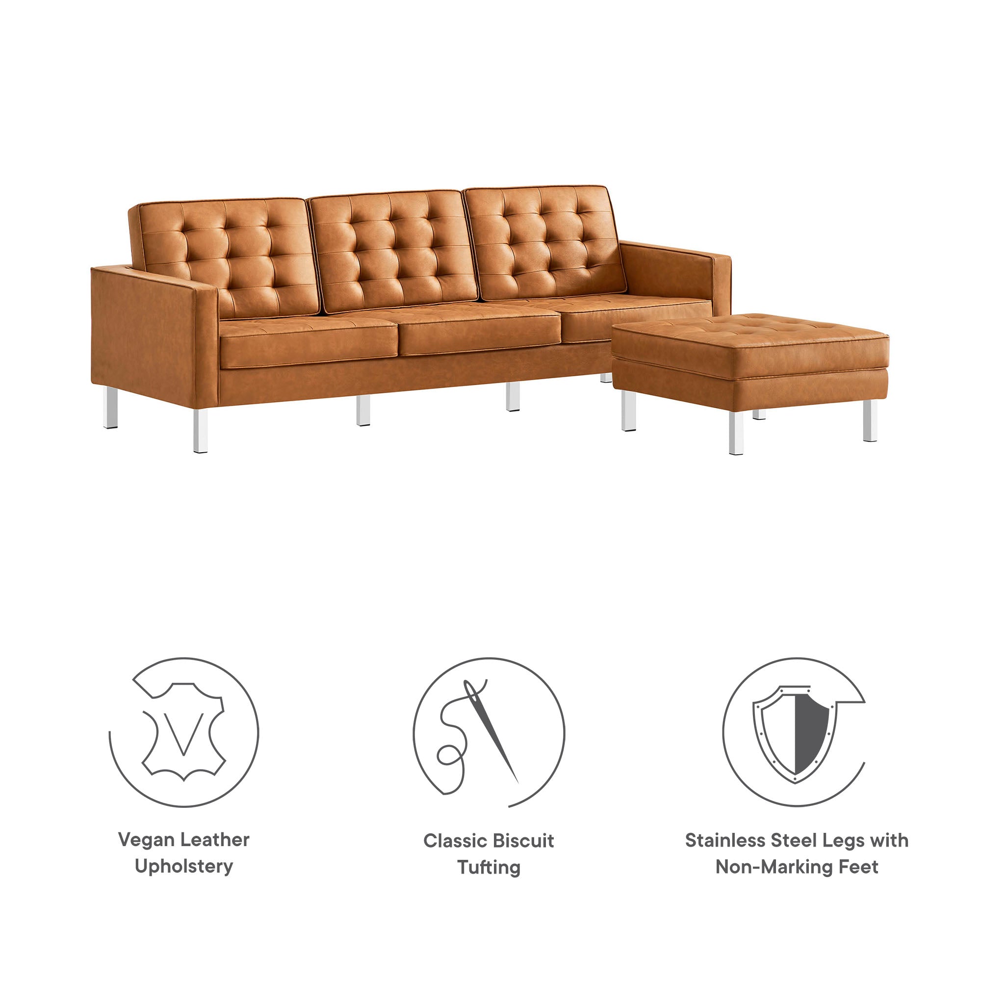 Modway Loft Tufted Vegan Leather Sofa and Ottoman Set