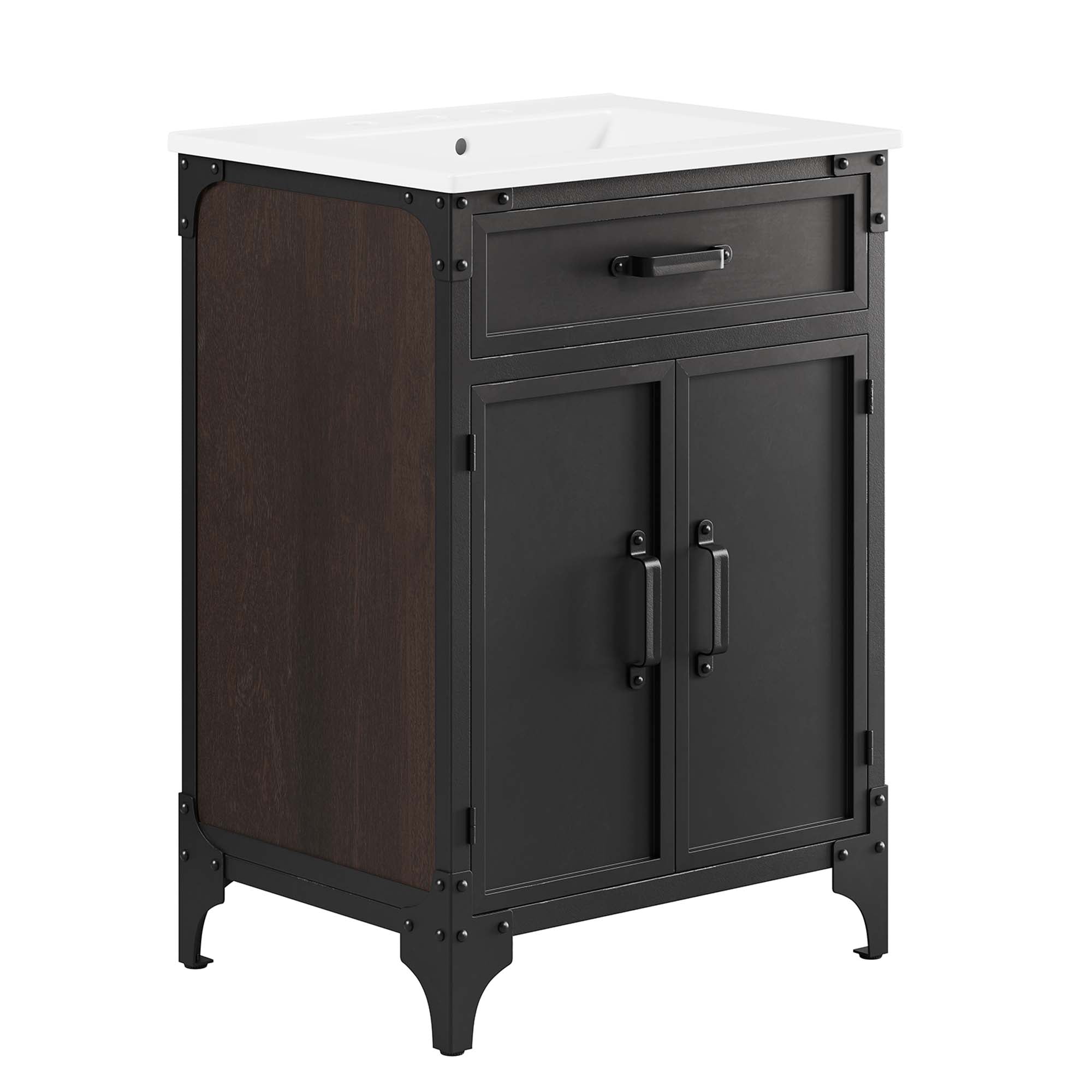 Modway Steamforge 24" Bathroom Vanity with Ceramic Sink – Industrial Modern, White/Black or Black/Black