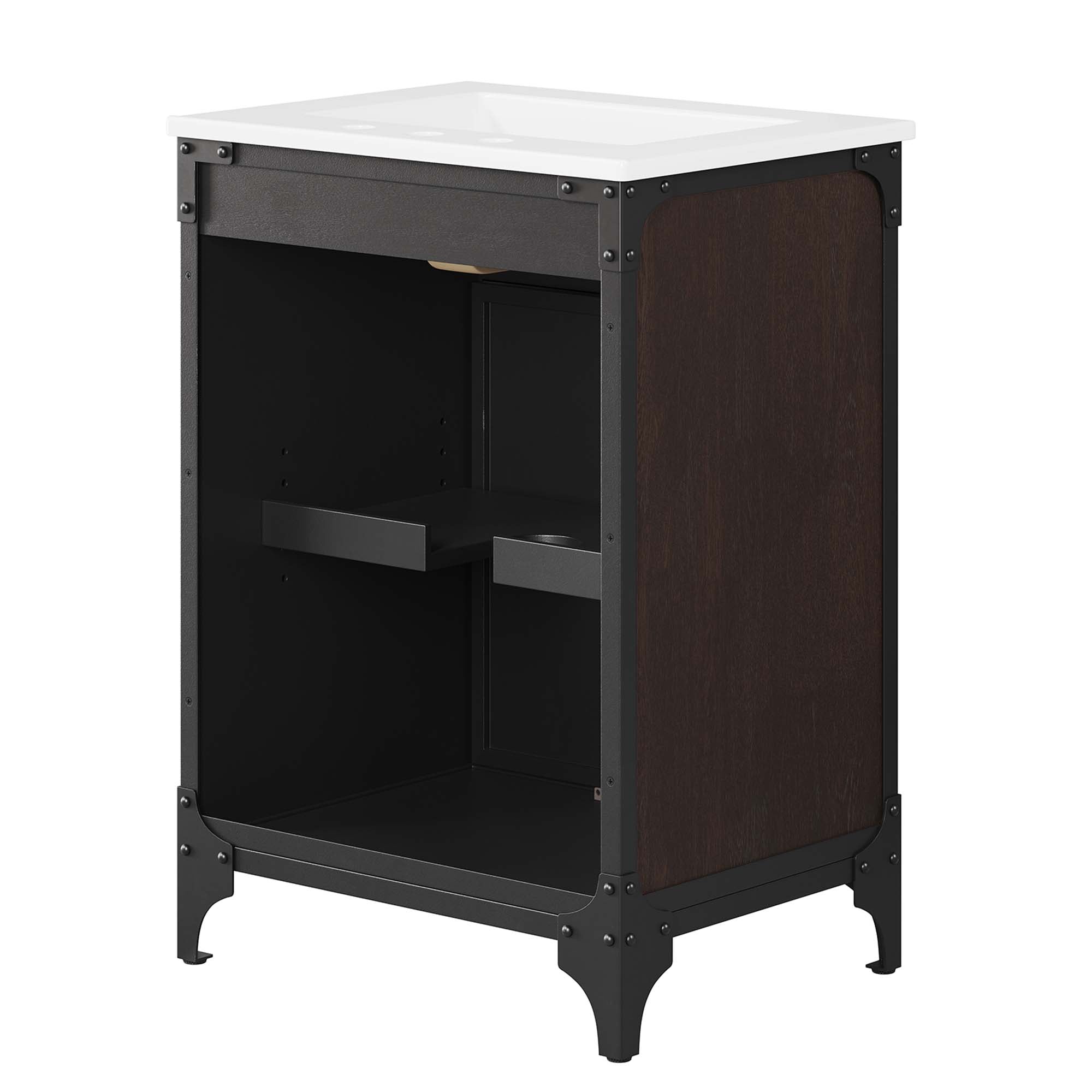 Modway Steamforge 24" Bathroom Vanity with Ceramic Sink – Industrial Modern, White/Black or Black/Black