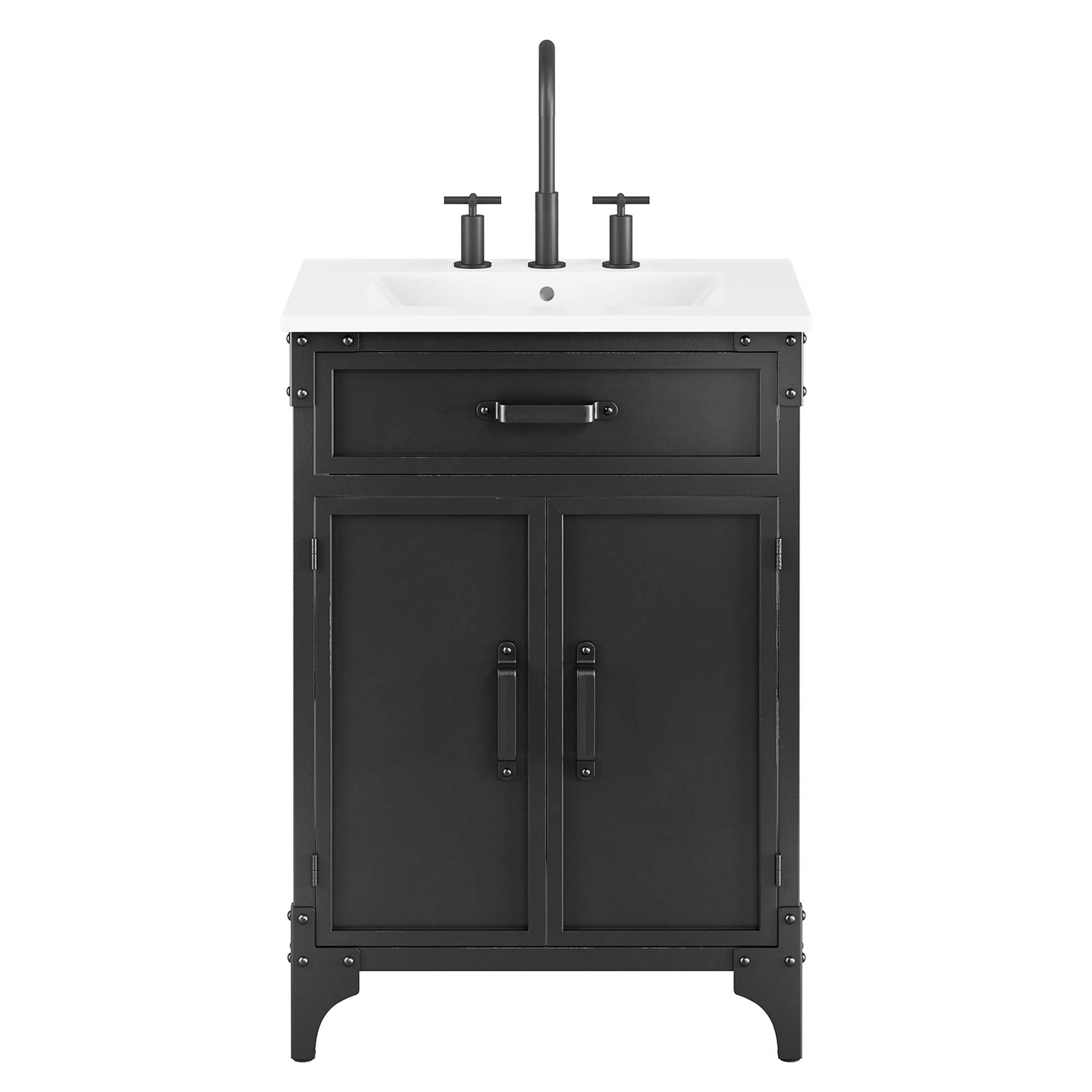 Modway Steamforge 24" Bathroom Vanity with Ceramic Sink – Industrial Modern, White/Black or Black/Black