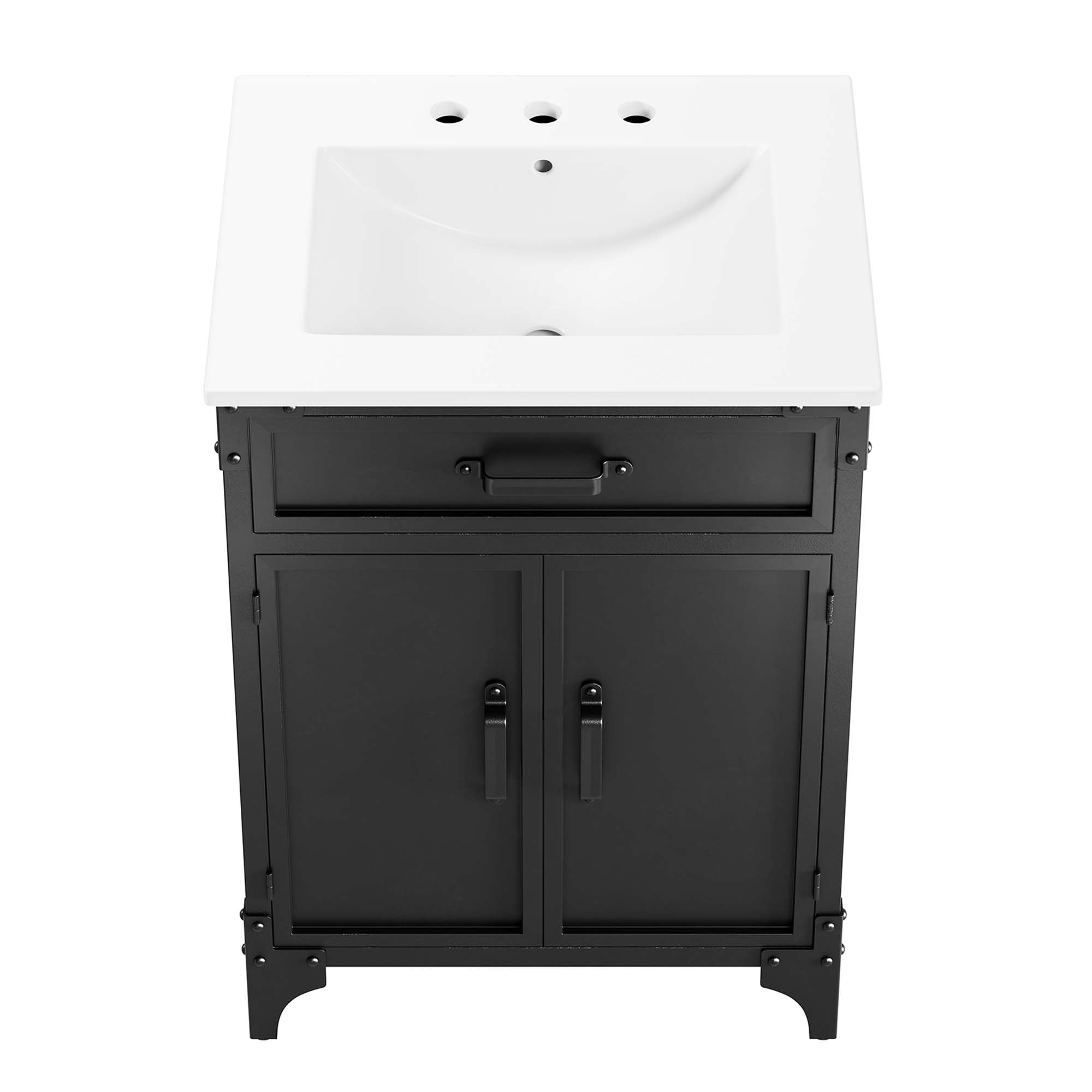 Modway Steamforge 24" Bathroom Vanity with Ceramic Sink – Industrial Modern, White/Black or Black/Black