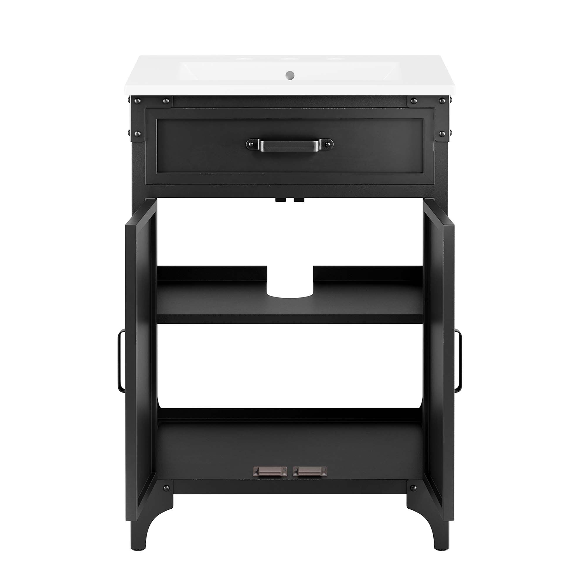 Modway Steamforge 24" Bathroom Vanity with Ceramic Sink – Industrial Modern, White/Black or Black/Black
