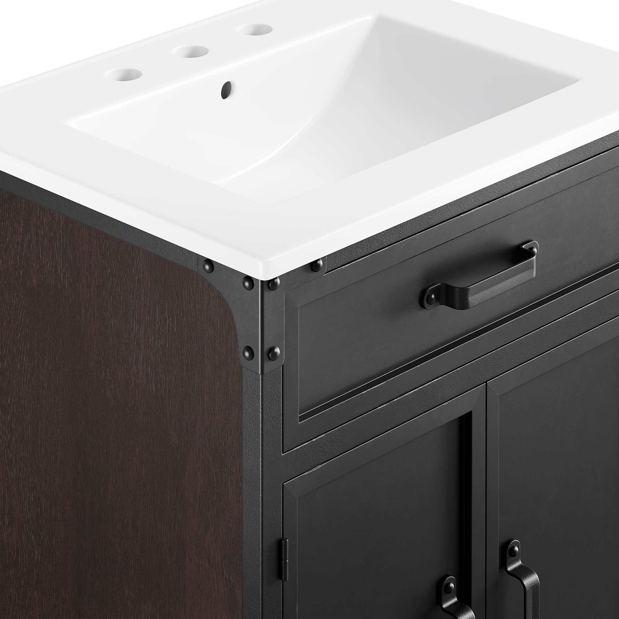 Modway Steamforge 24" Bathroom Vanity with Ceramic Sink – Industrial Modern, White/Black or Black/Black