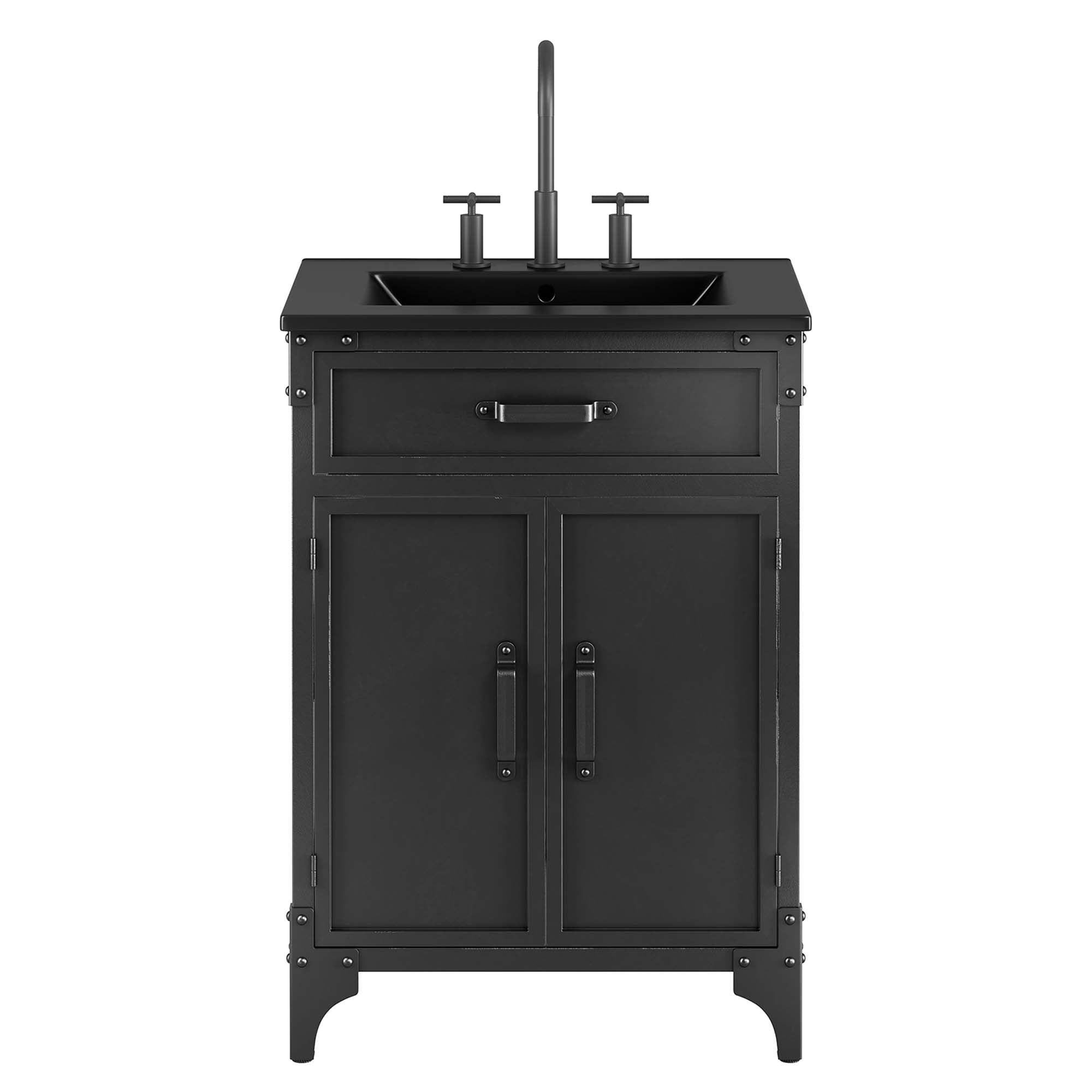 Modway Steamforge 24" Bathroom Vanity with Ceramic Sink – Industrial Modern, White/Black or Black/Black