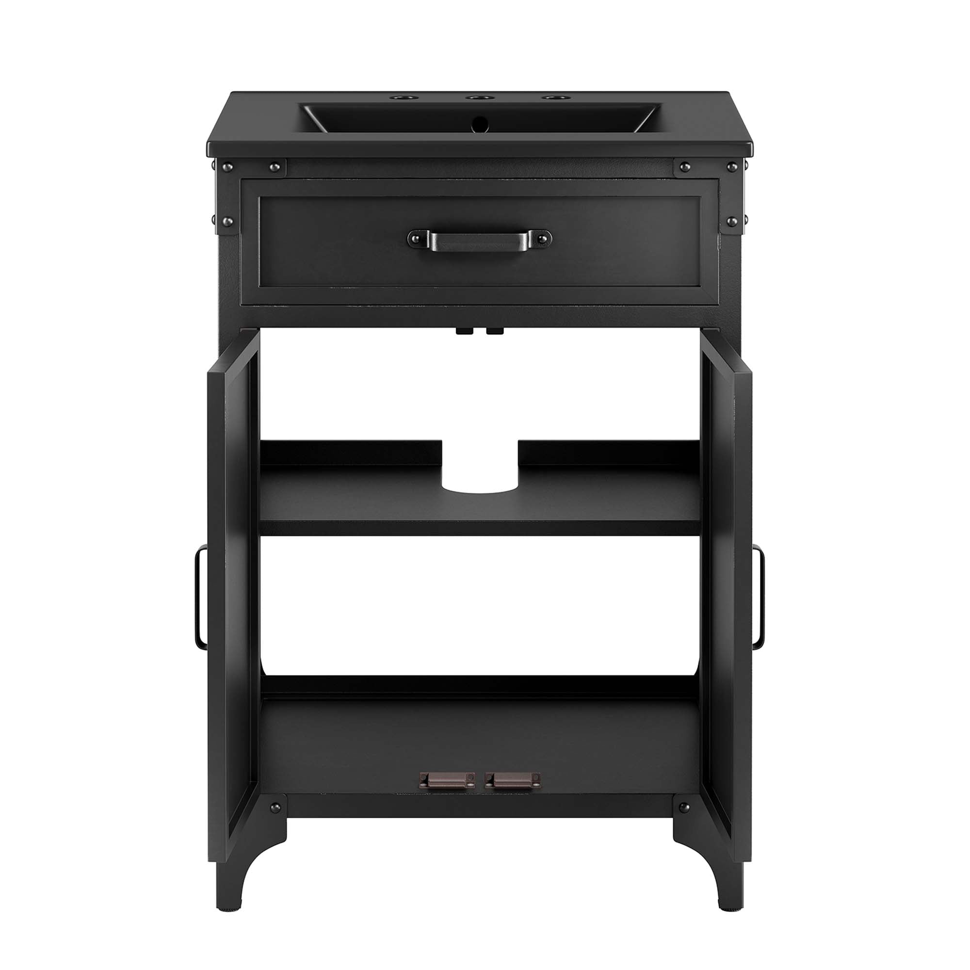 Modway Steamforge 24" Bathroom Vanity with Ceramic Sink – Industrial Modern, White/Black or Black/Black
