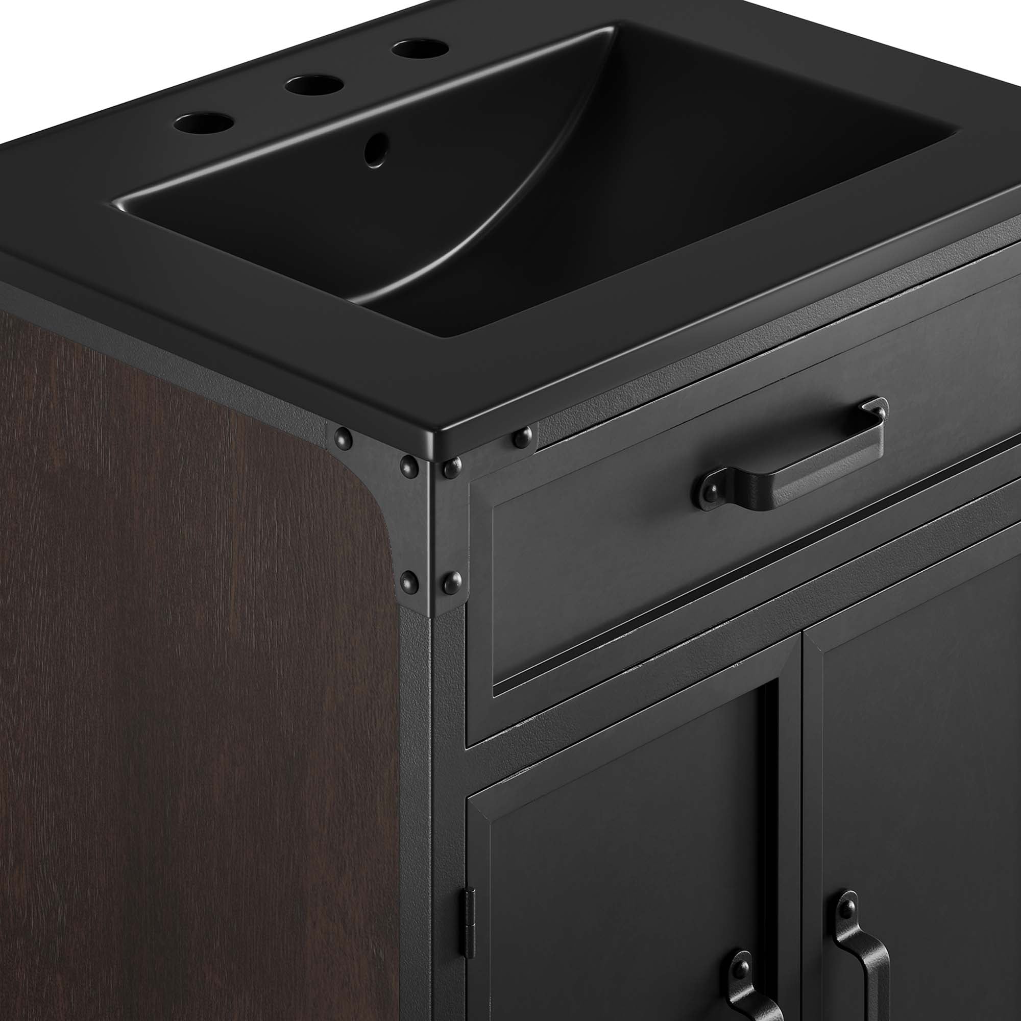 Modway Steamforge 24" Bathroom Vanity with Ceramic Sink – Industrial Modern, White/Black or Black/Black
