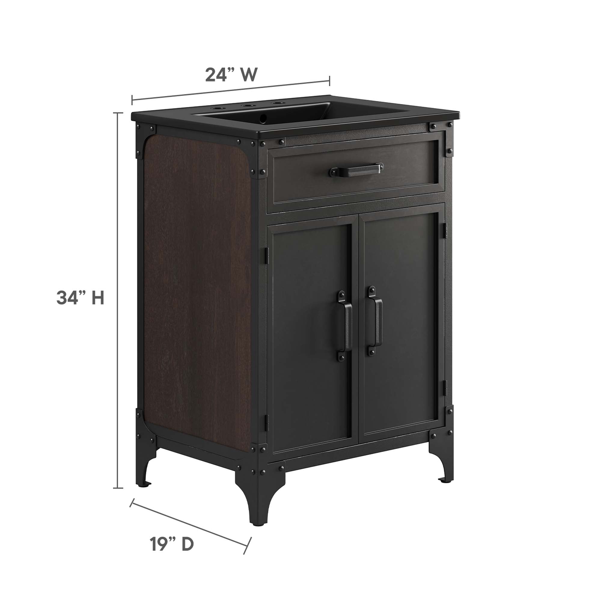 Modway Steamforge 24" Bathroom Vanity with Ceramic Sink – Industrial Modern, White/Black or Black/Black