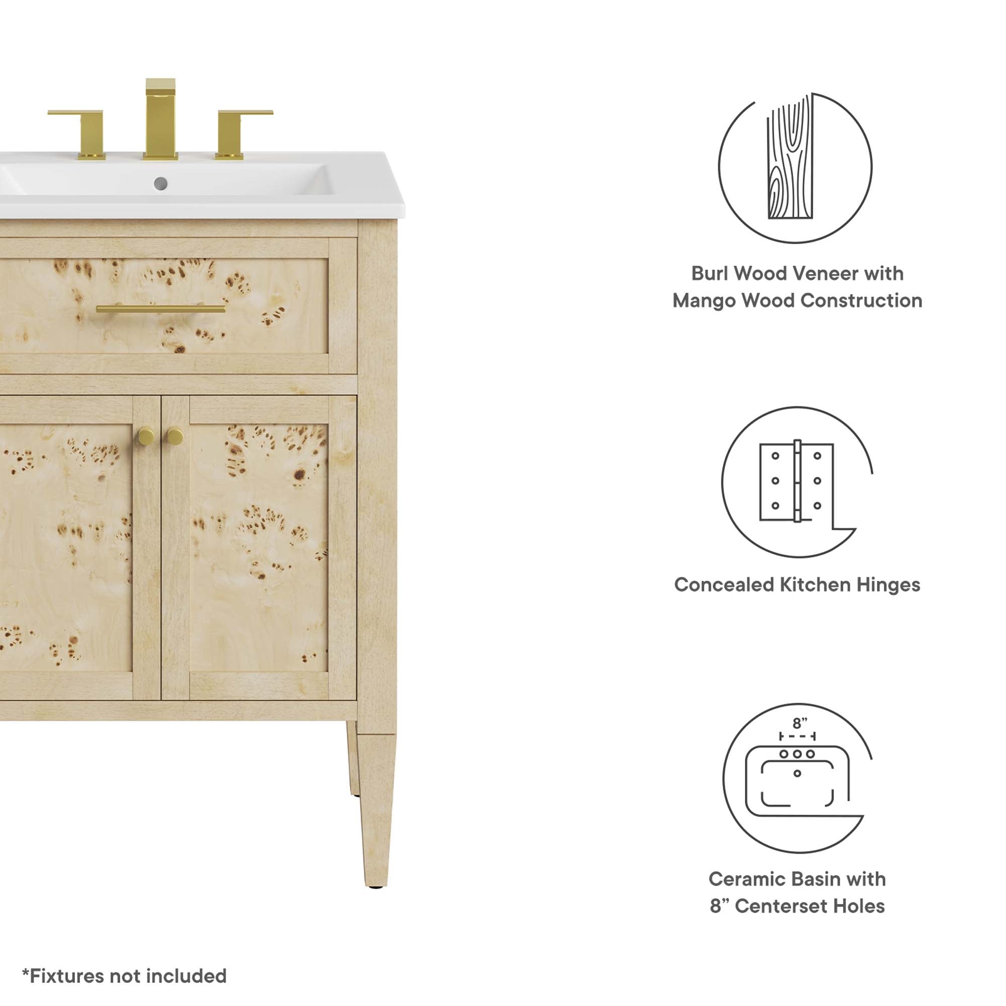 Modway Elysian 24" Wood Bathroom Vanity