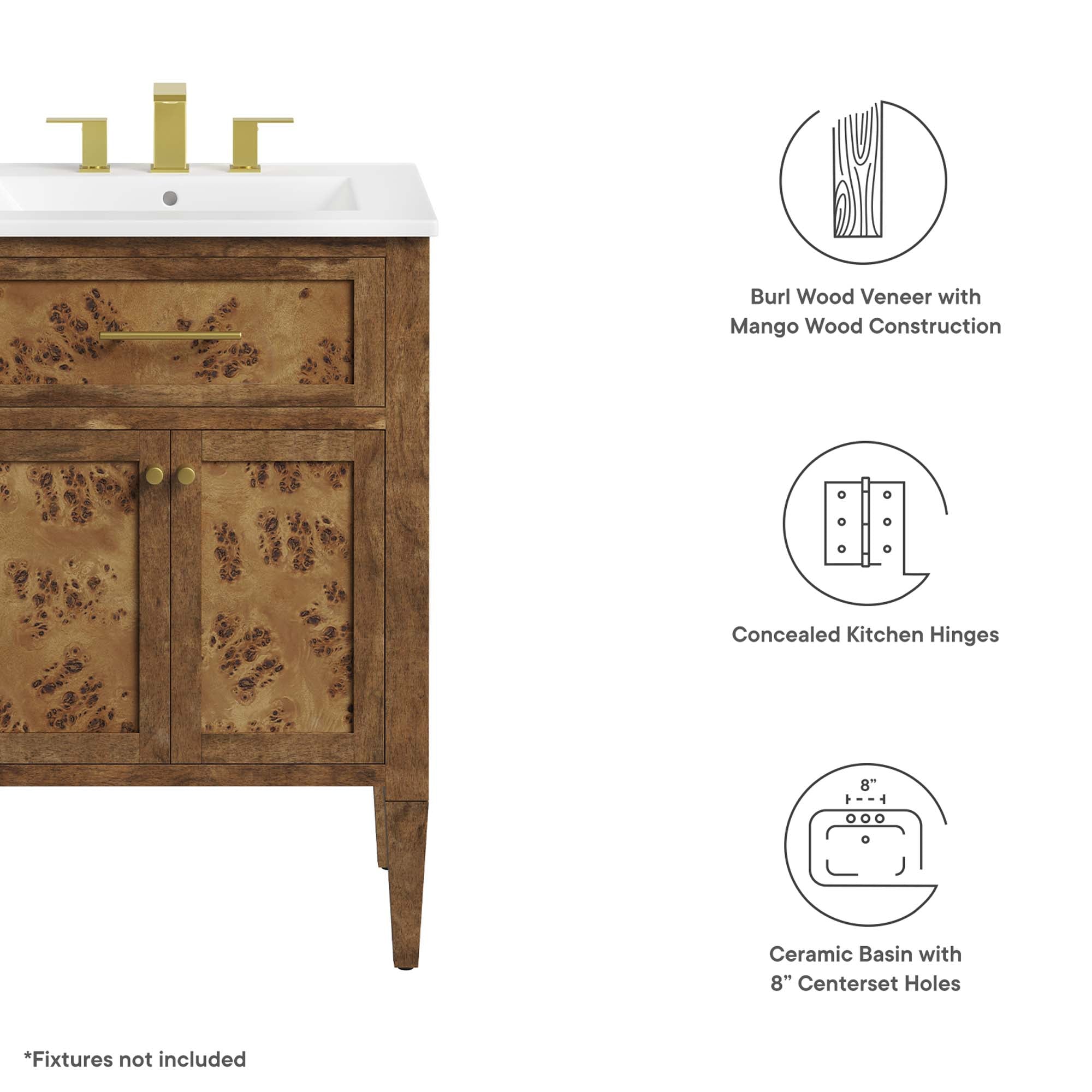 Modway Elysian 24" Wood Bathroom Vanity