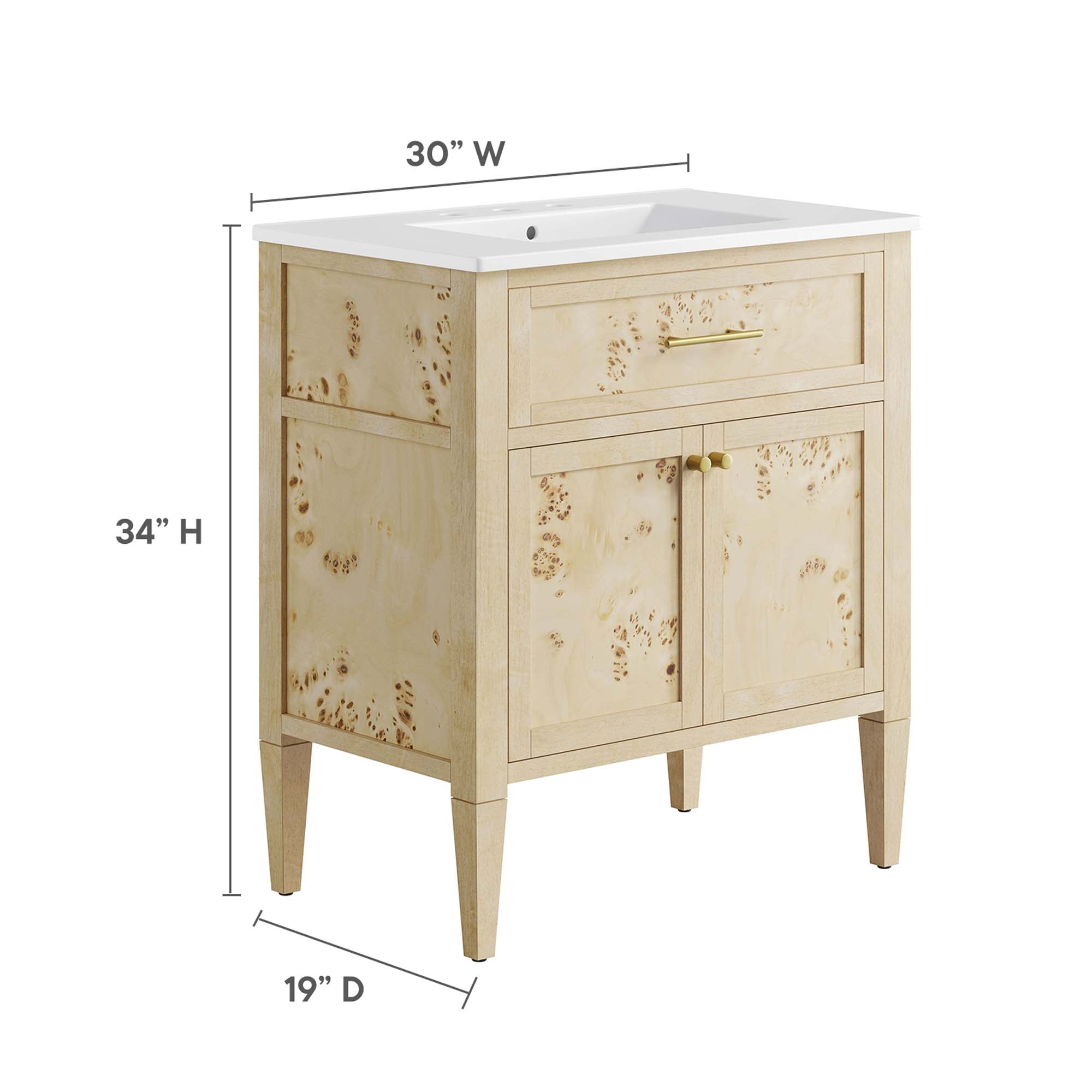 Modway Elysian 30" Wood Bathroom Vanity