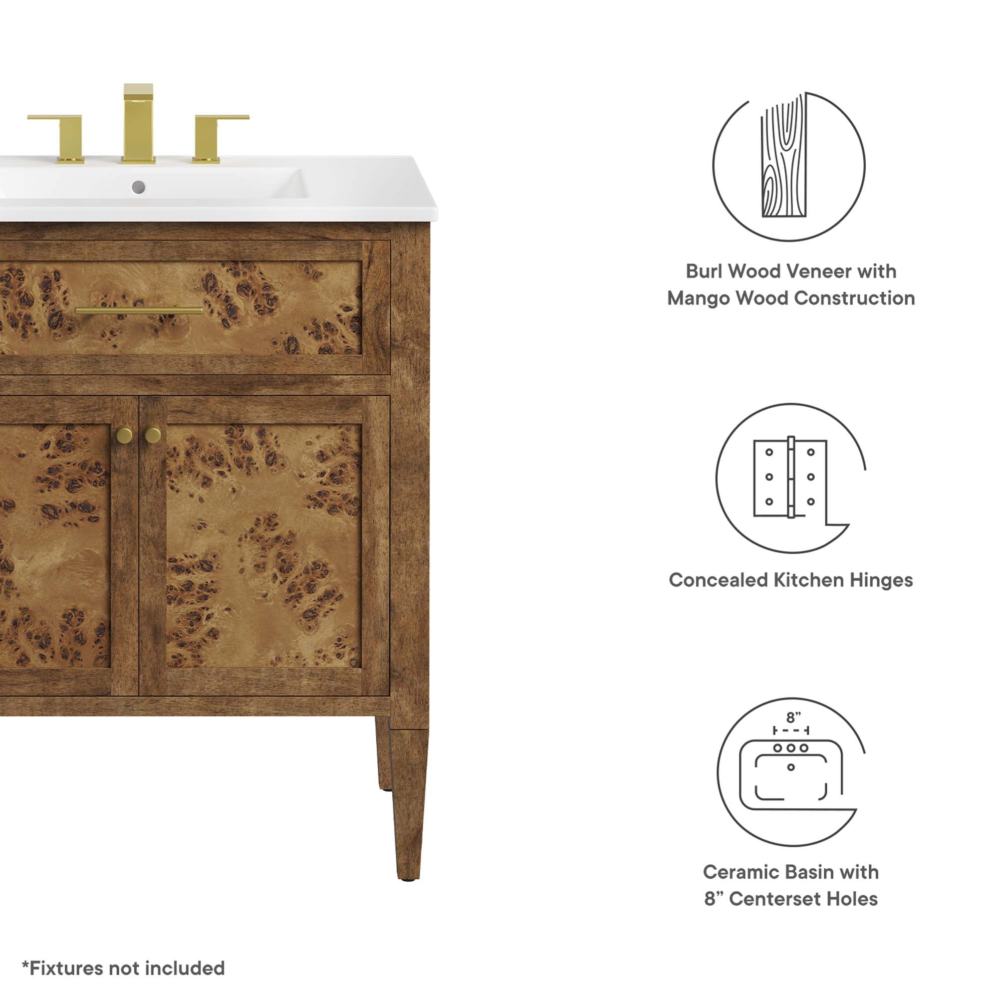 Modway Elysian 30" Wood Bathroom Vanity