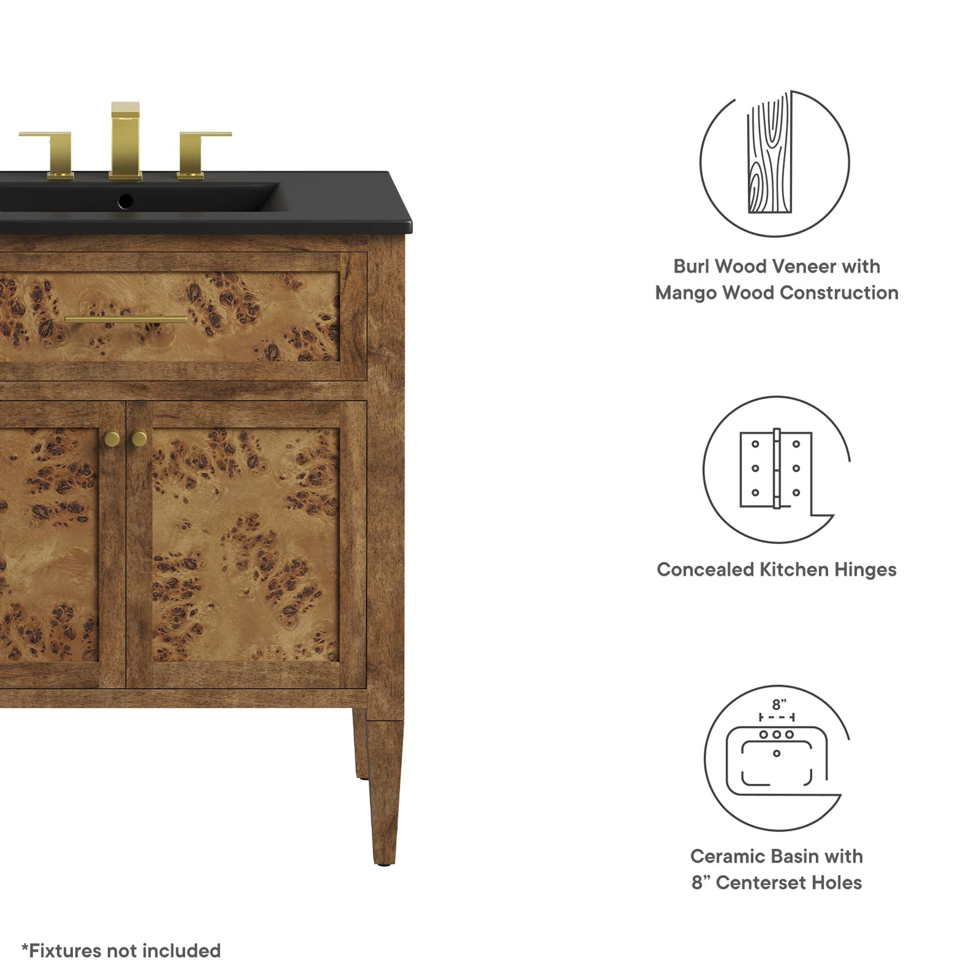 Modway Elysian 30" Wood Bathroom Vanity