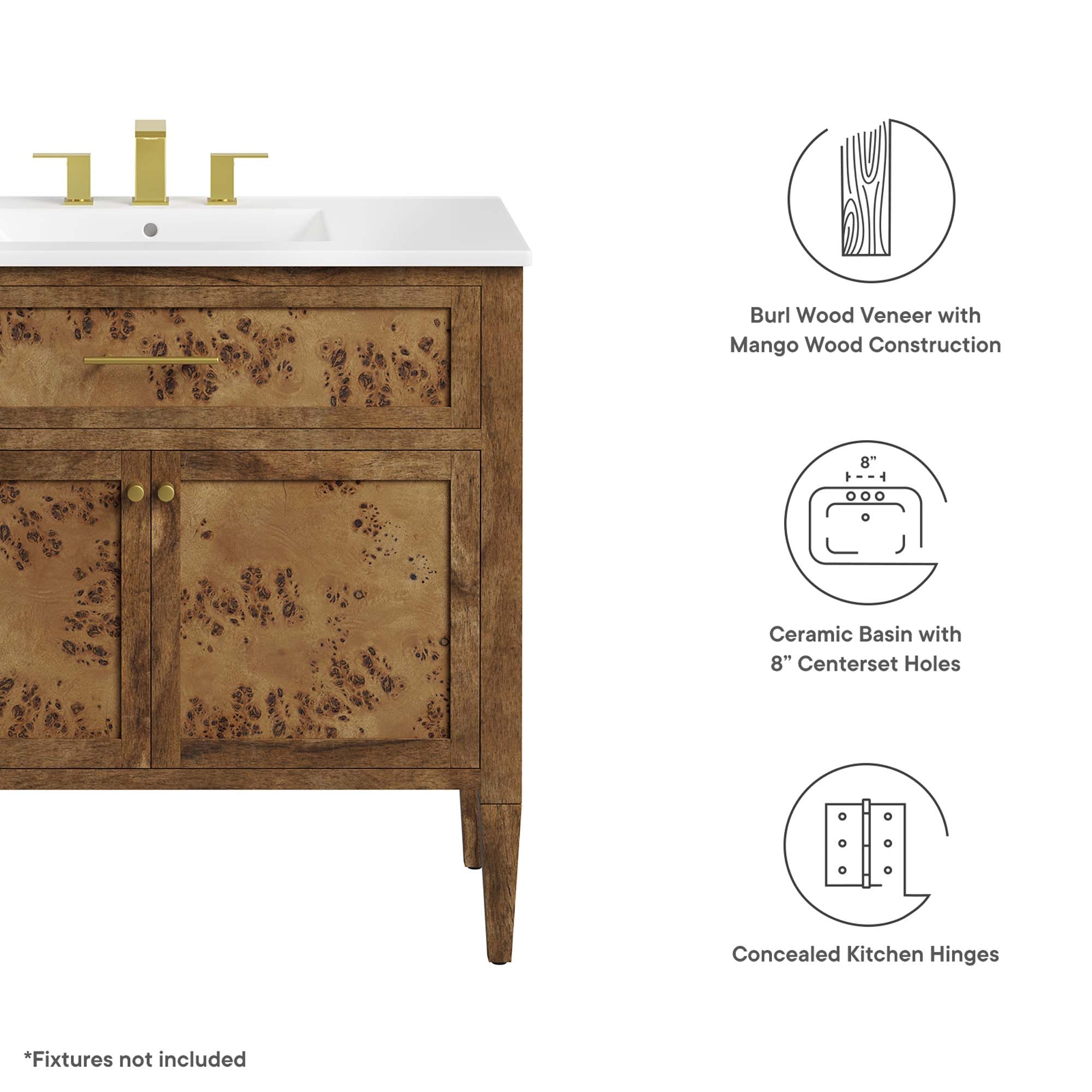 Modway Elysian 36" Wood Bathroom Vanity