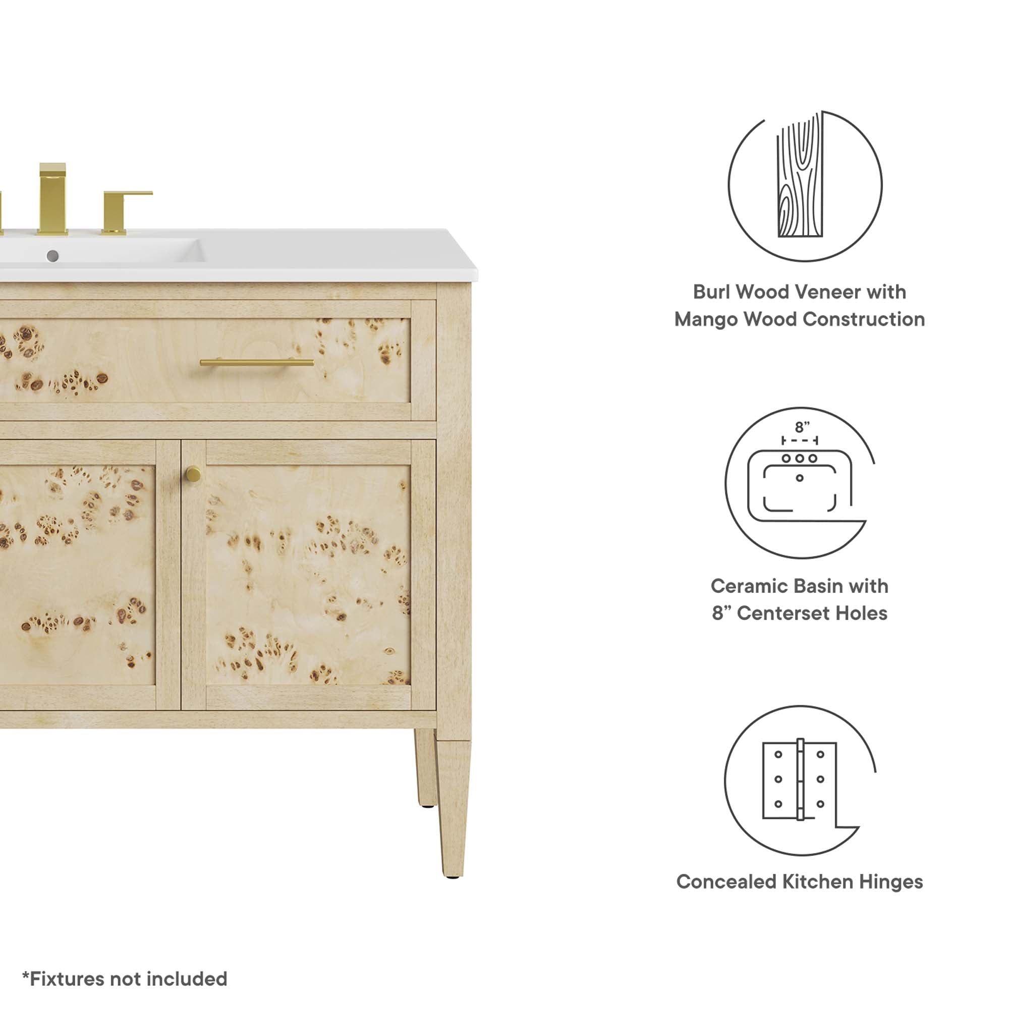 Modway Elysian 48" Wood Single Sink Bathroom Vanity