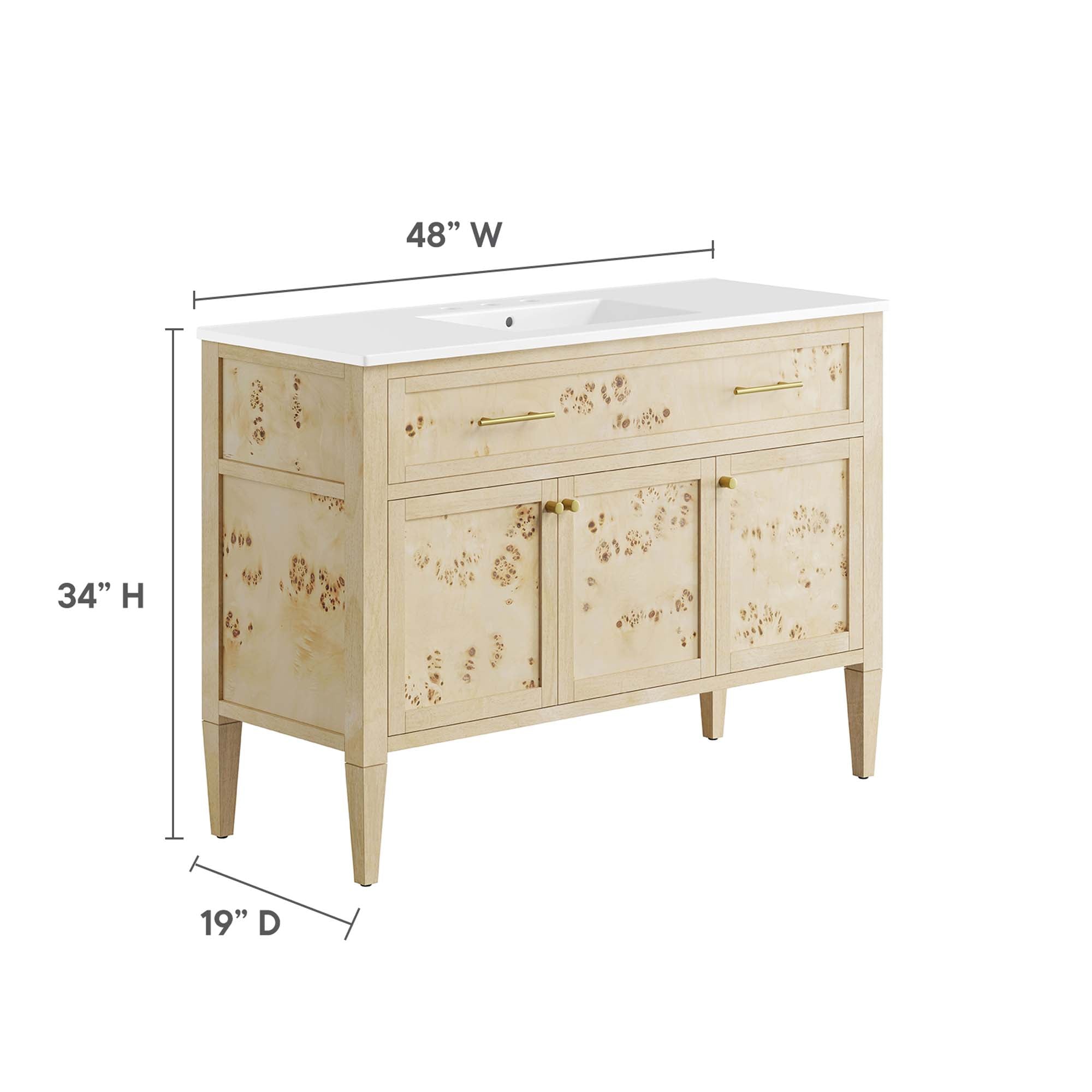Modway Elysian 48" Wood Single Sink Bathroom Vanity