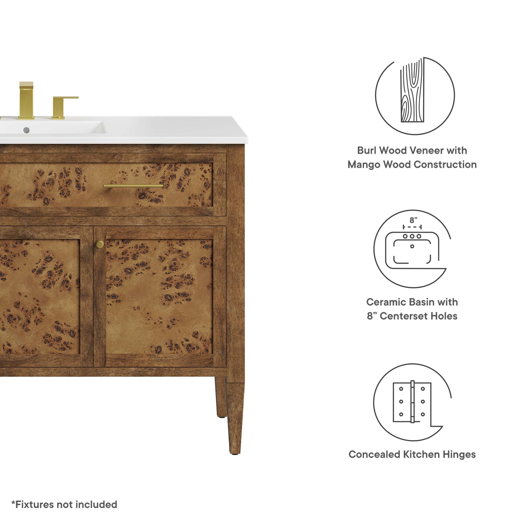 Modway Elysian 48" Wood Single Sink Bathroom Vanity