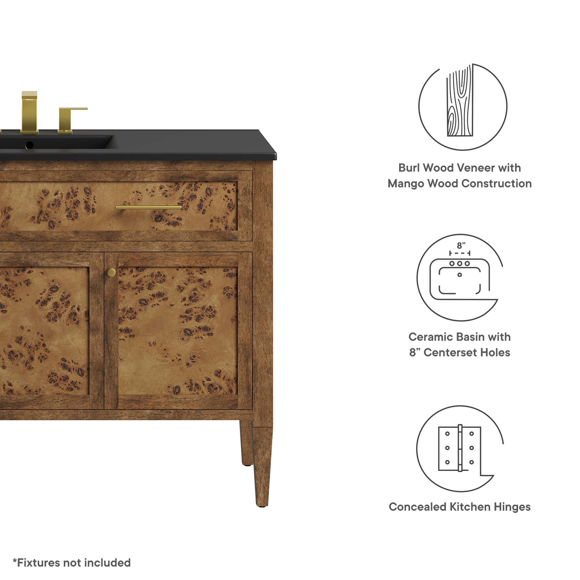 Modway Elysian 48" Wood Single Sink Bathroom Vanity