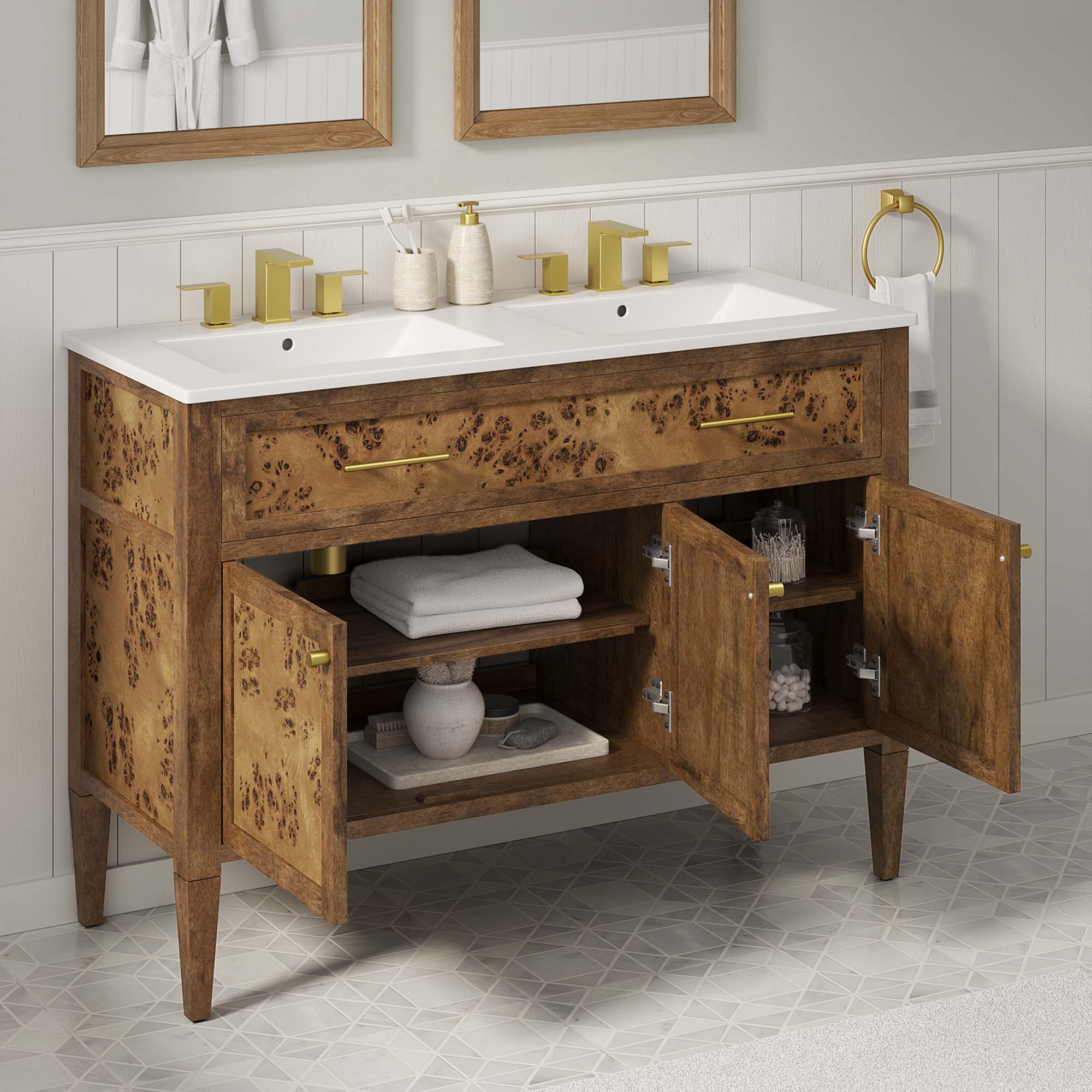 Modway Elysian 48" Wood Double Sink Bathroom Vanity