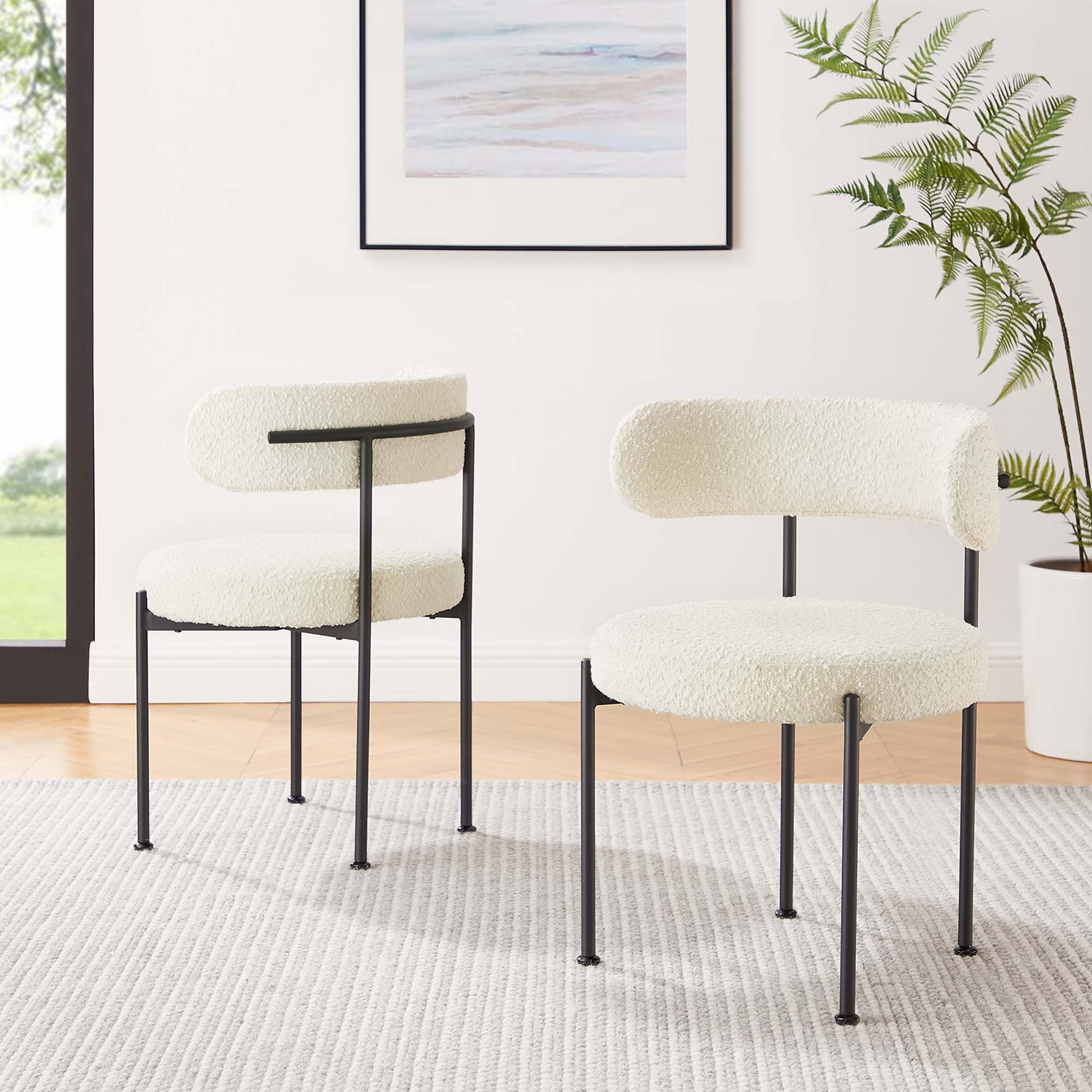 Modway Albie Boucle Fabric Dining Chairs Set of 2