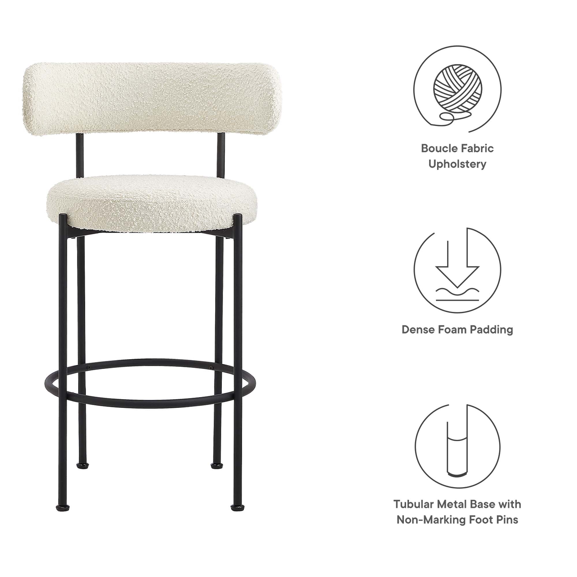 Modway Albie Boucle Fabric Bar Stools Set of 2