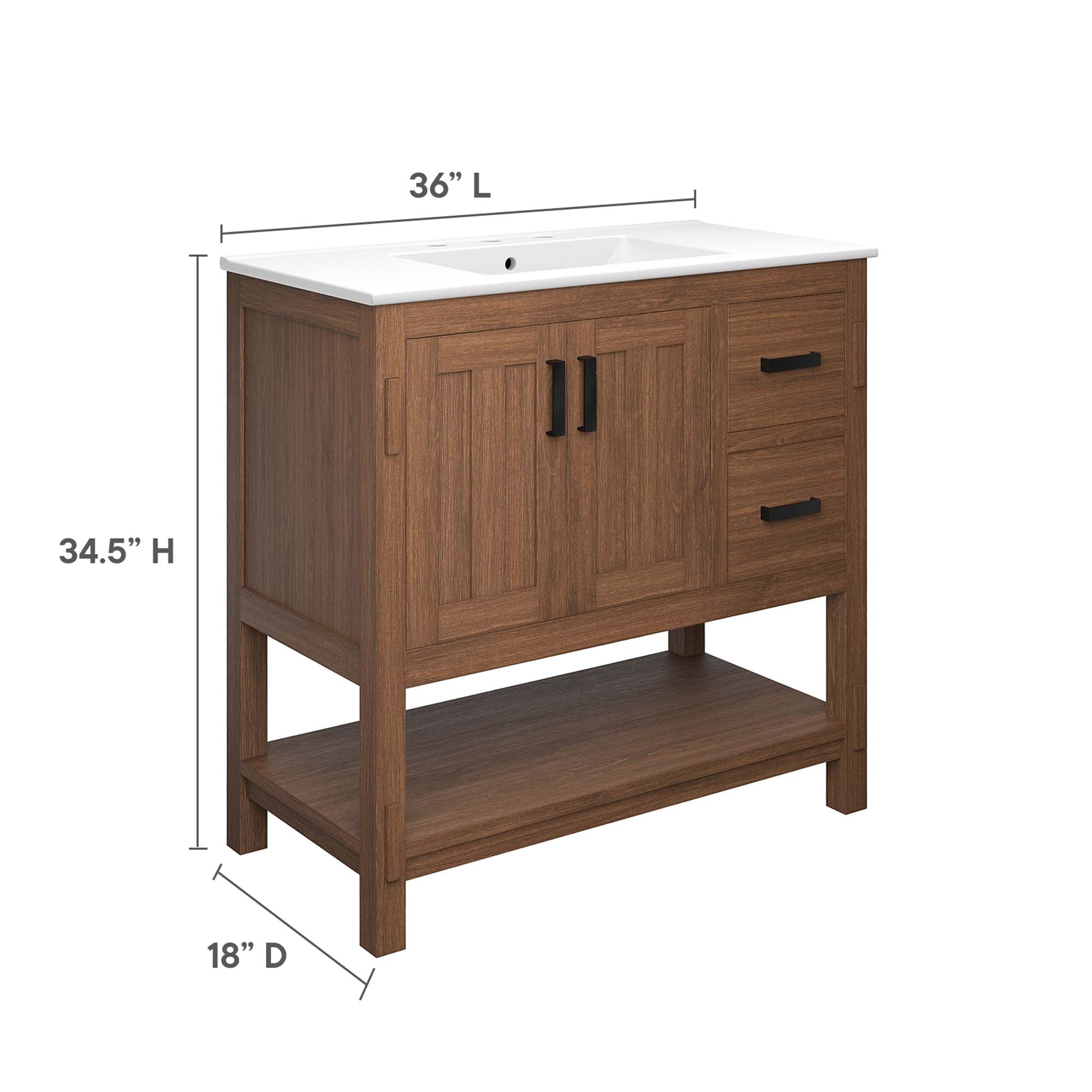 Modway Ashlyn 36” Wood Bathroom Vanity