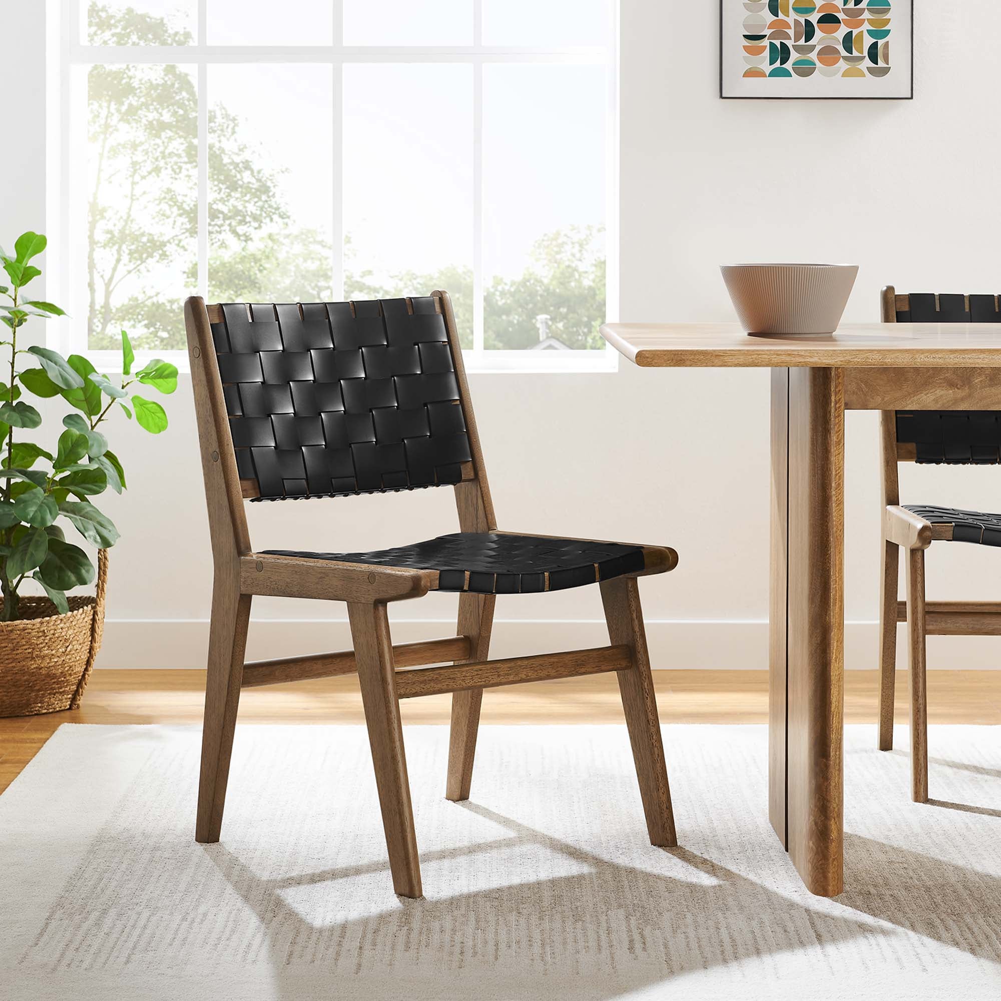 Modway Saoirse Leather Wood Dining Side Chair Set of 2