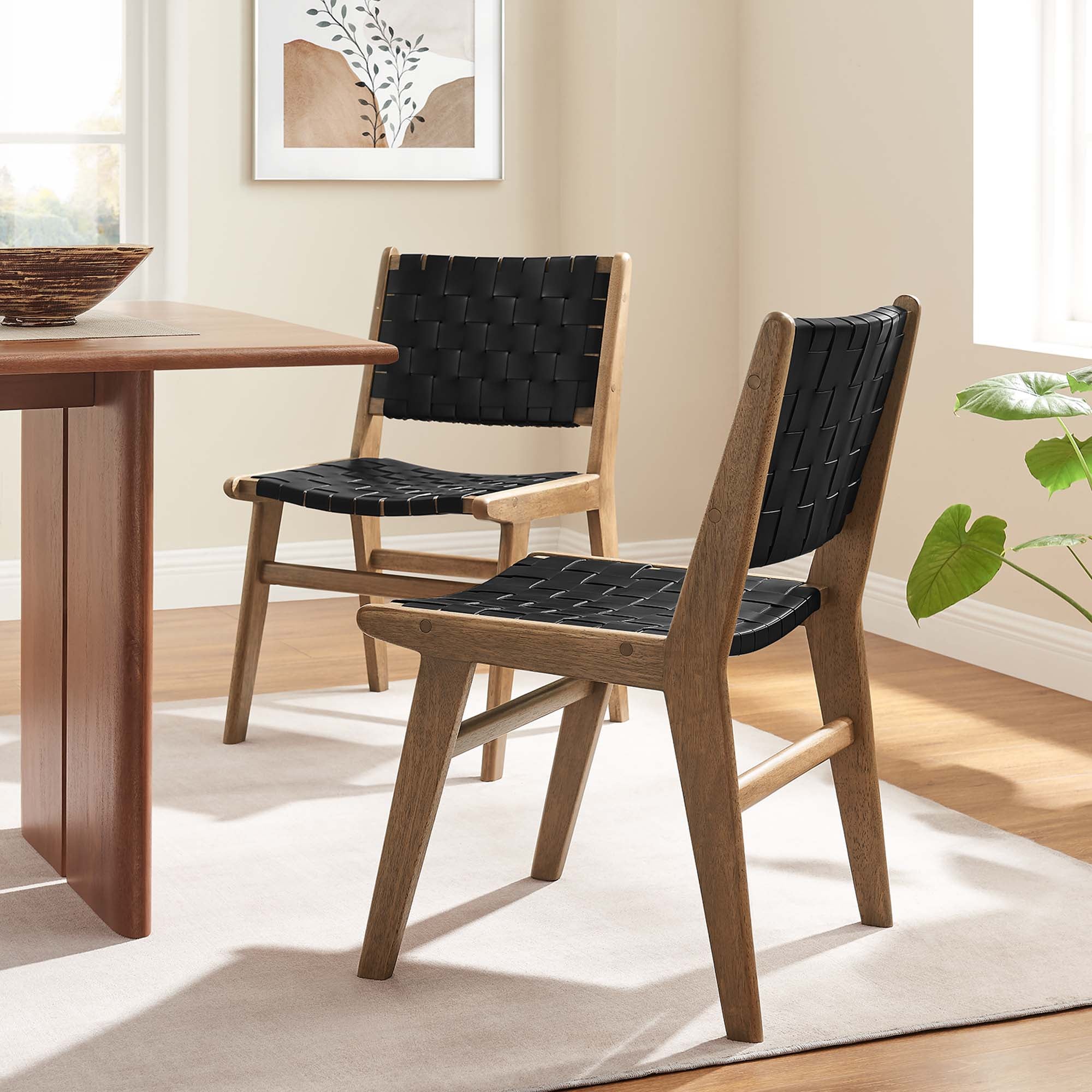 Modway Saoirse Leather Wood Dining Side Chair Set of 2