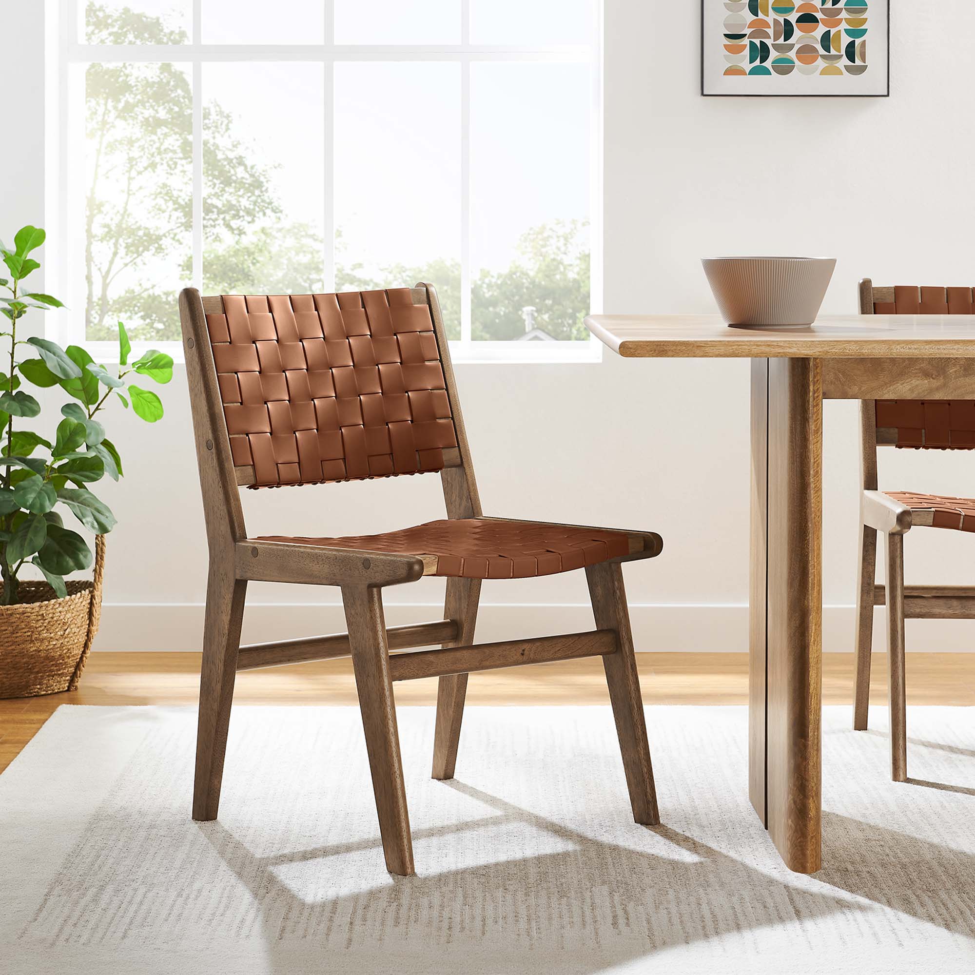 Modway Saoirse Leather Wood Dining Side Chair Set of 2