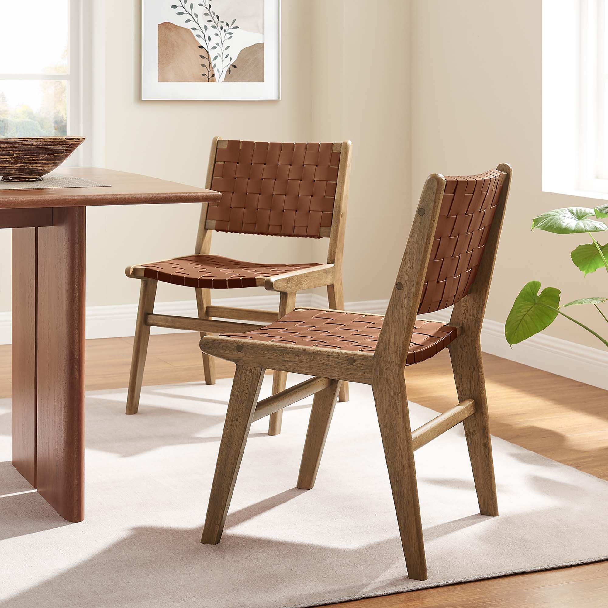 Modway Saoirse Leather Wood Dining Side Chair Set of 2