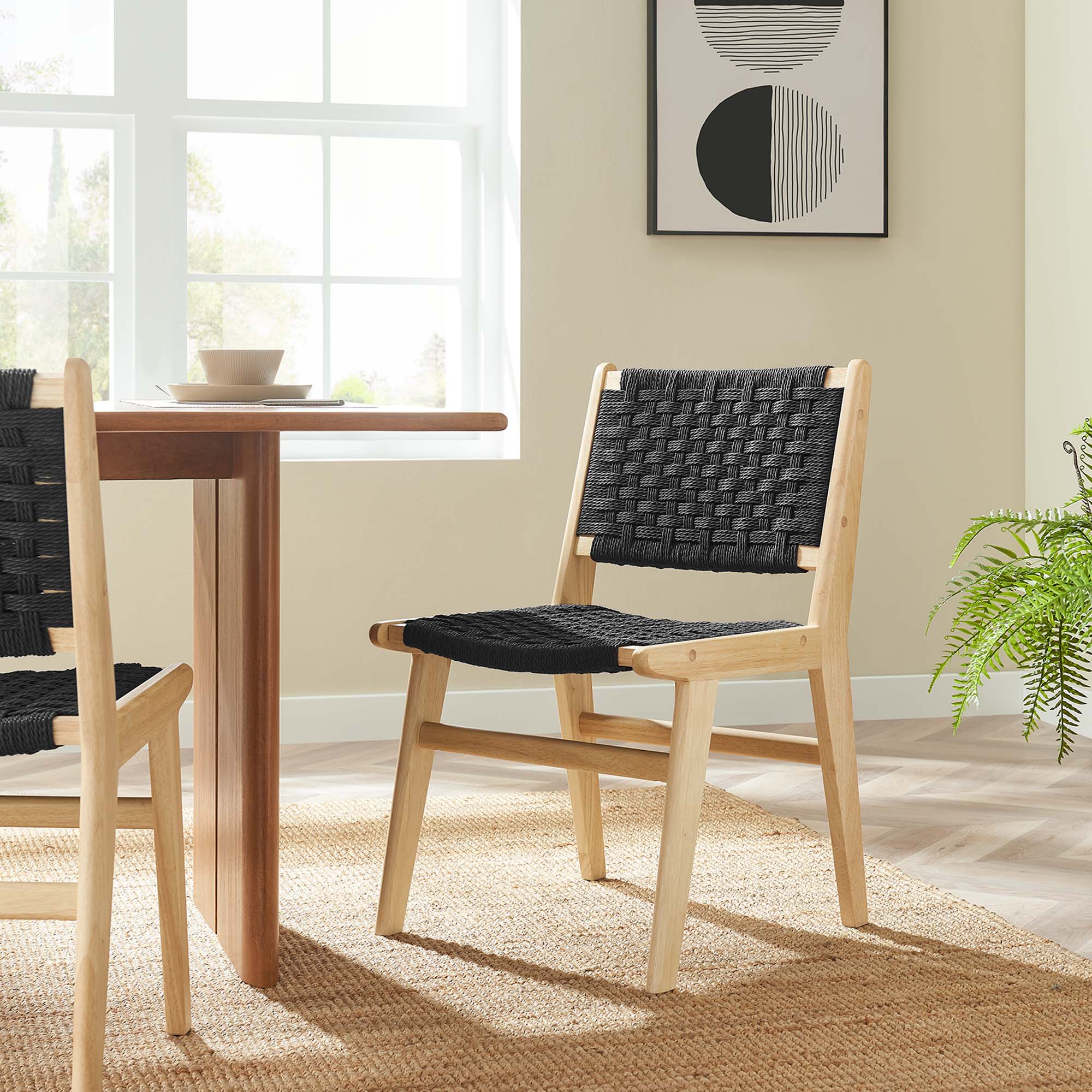 Modway Saoirse Woven Rope Wood Dining Side Chair Set of 2