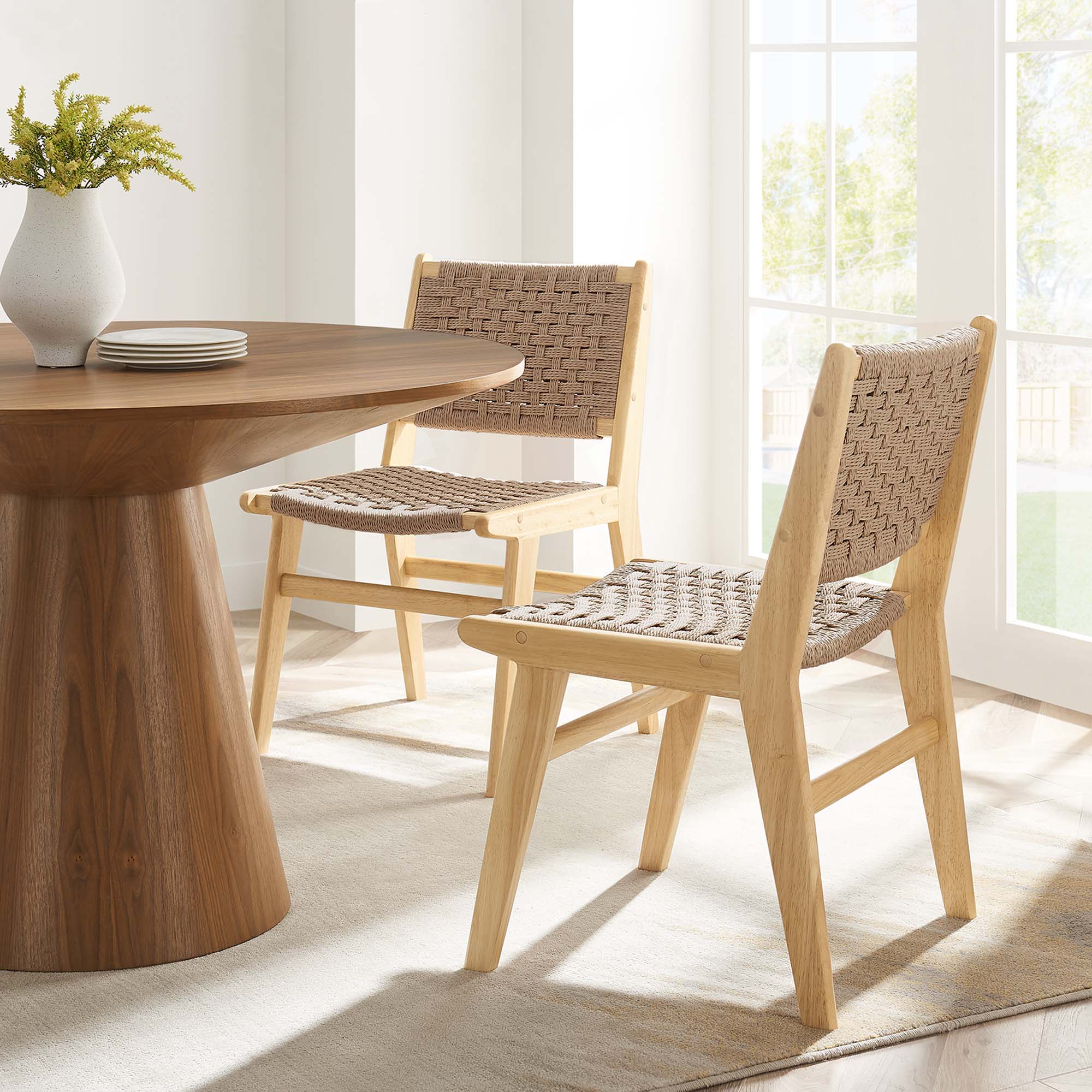 Modway Saoirse Woven Rope Wood Dining Side Chair Set of 2